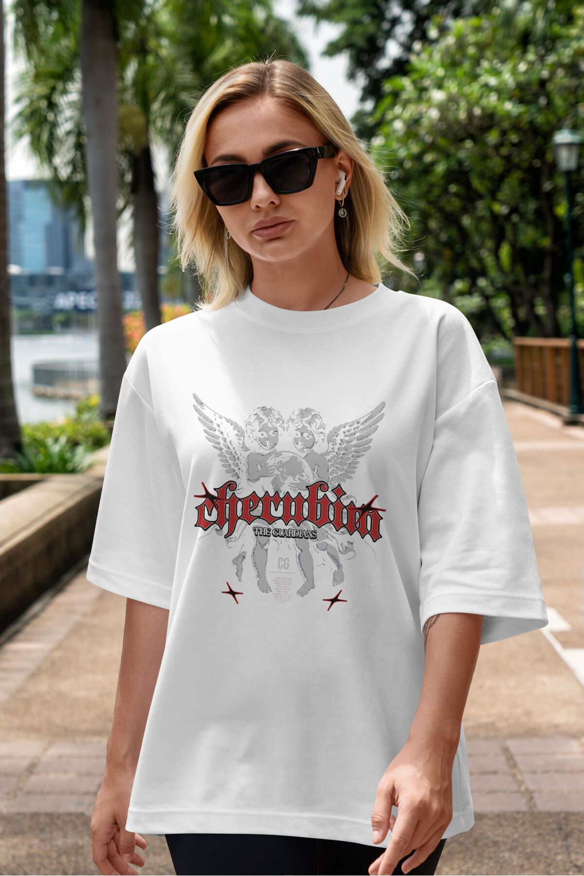 ELFAMİ Unisex Erkek/Kadın THE GUARDIANS Özel Baskılı Oversize Pamuklu Bisiklet Yaka T-Shirt