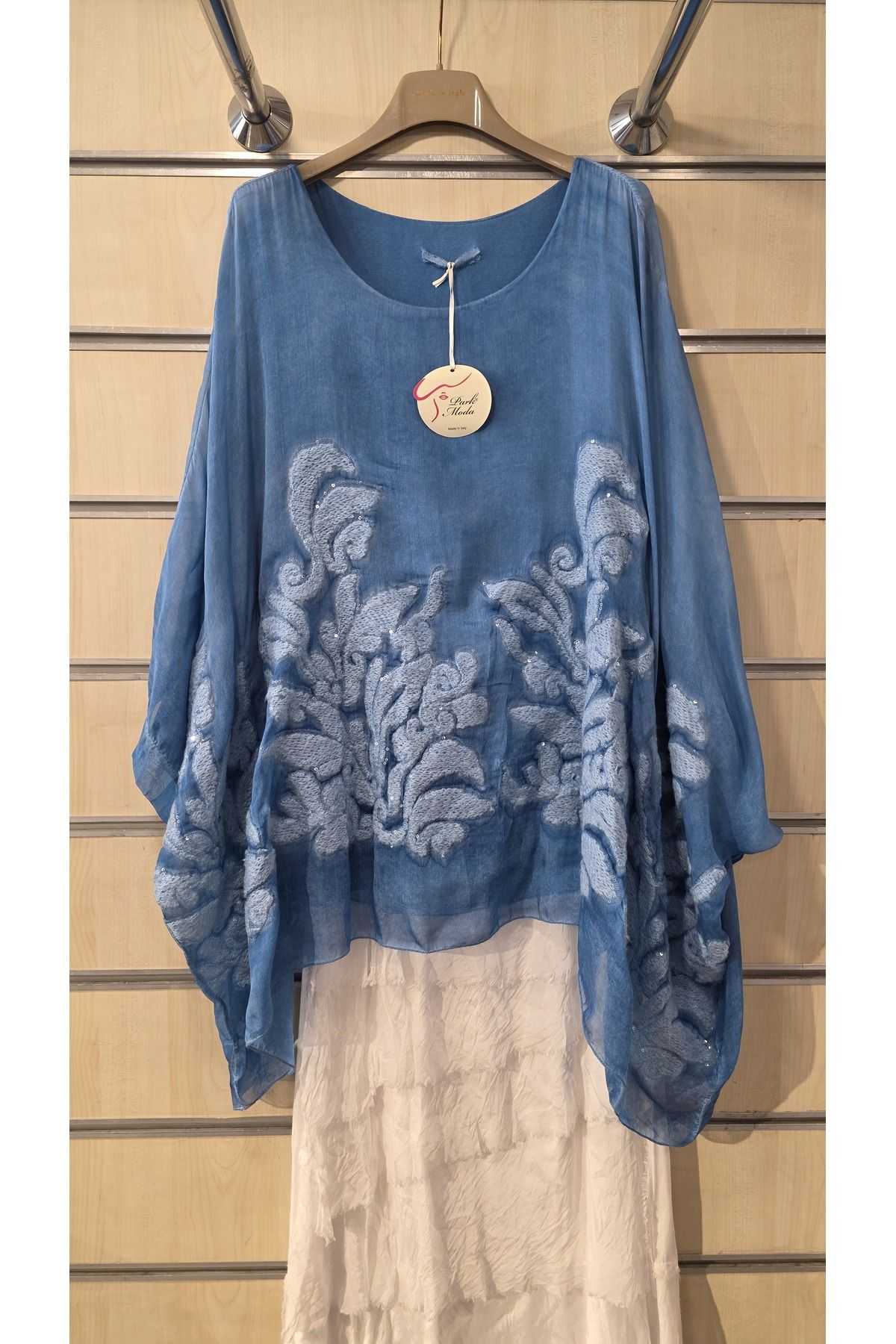 Park Moda İtalyan İpek Tunik Bluz Çiçek Kabartmalı