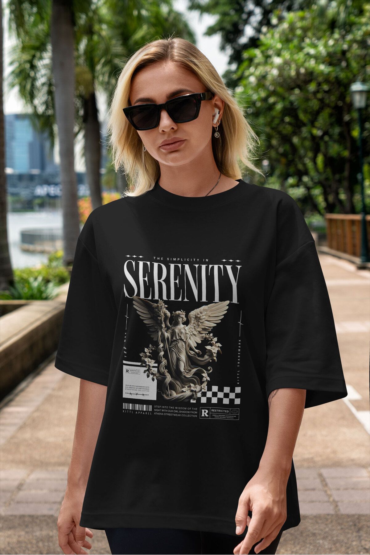 ELFAMİ Unisex Erkek/Kadın SERENITY Renkli Özel Baskılı Oversize Pamuklu Bisiklet Yaka T-Shirt Tişört