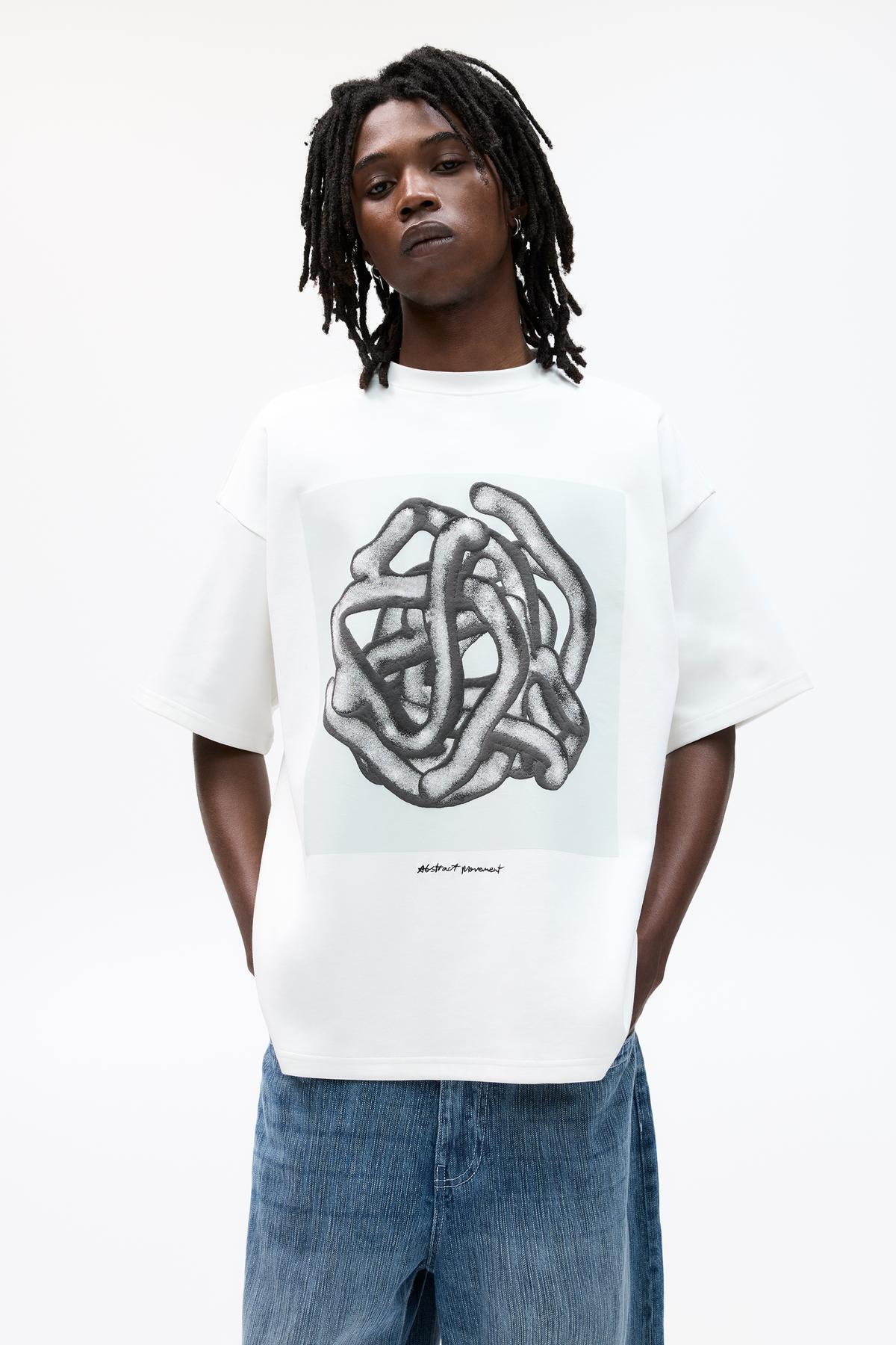 پول اند بیر سویشرت آستین کوتاه طرح انتزاعی Movement