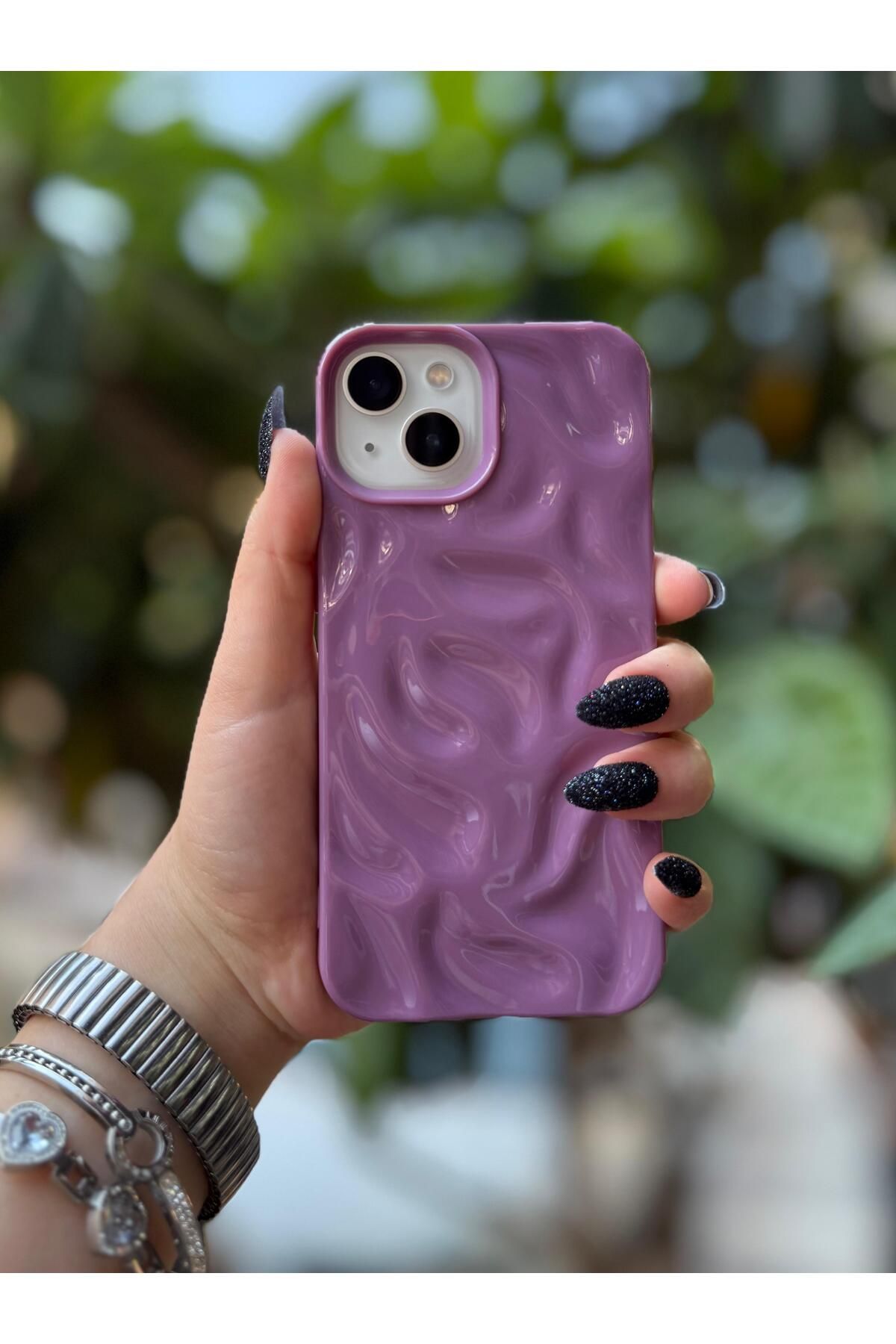 Caseji İphone 13 -14 Uyumlu 3D Dalgalı Desenli Parlak Wave Slikon Kılıf