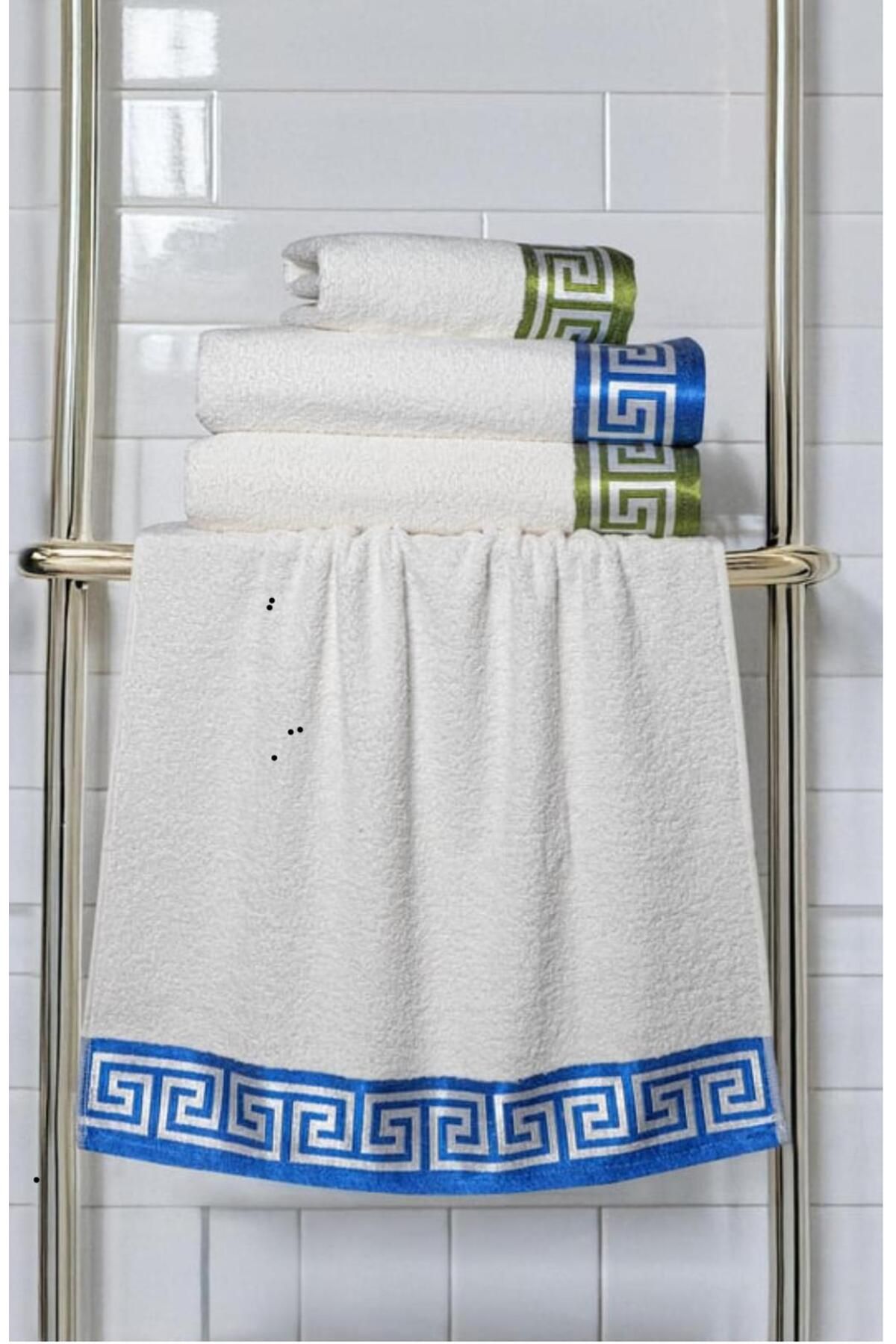 diabella 4'lü Grek Desen İşlemeli Banyo Seti 50x90-70x140cm