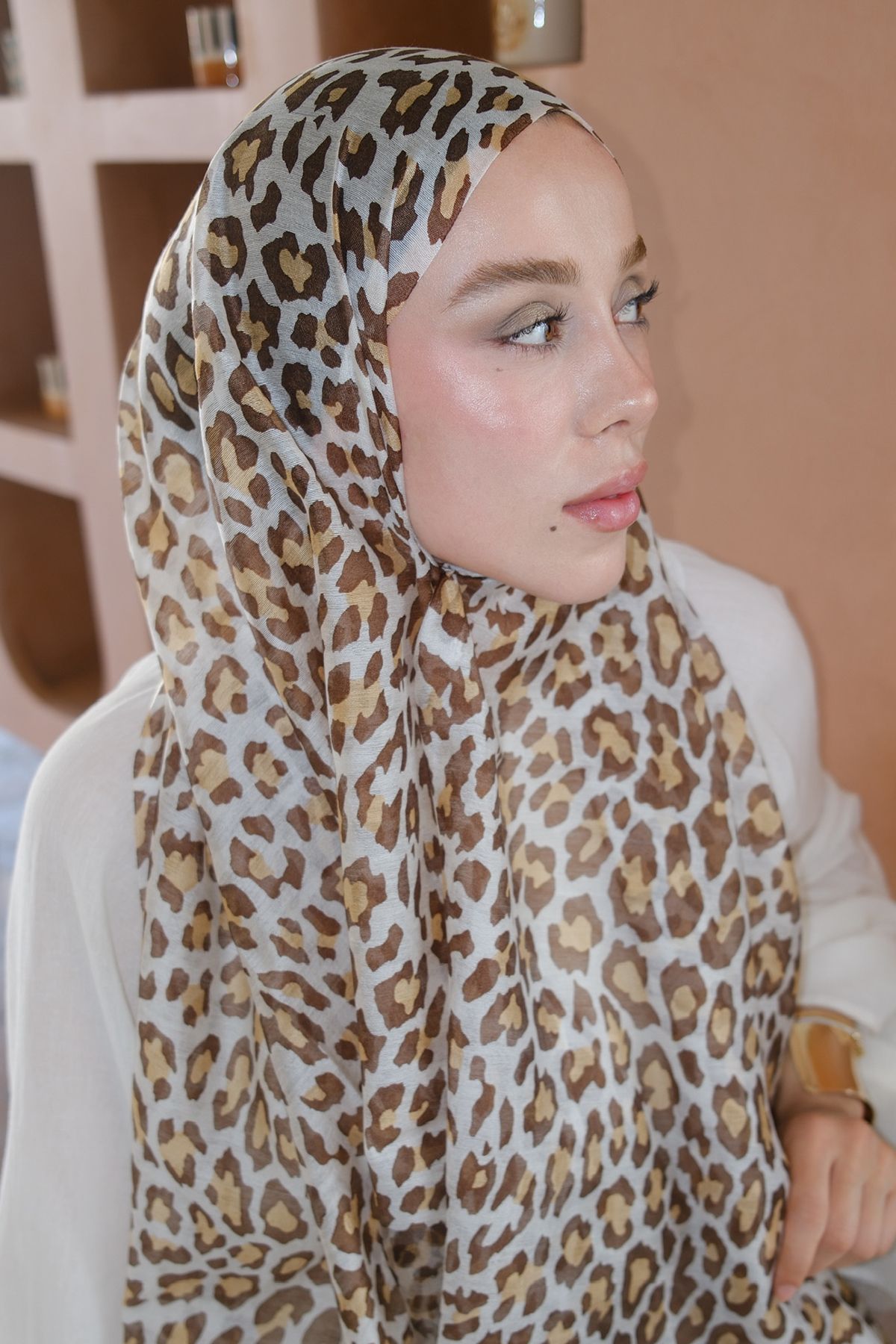 diorel Leopar Desen İpek Vual Şal