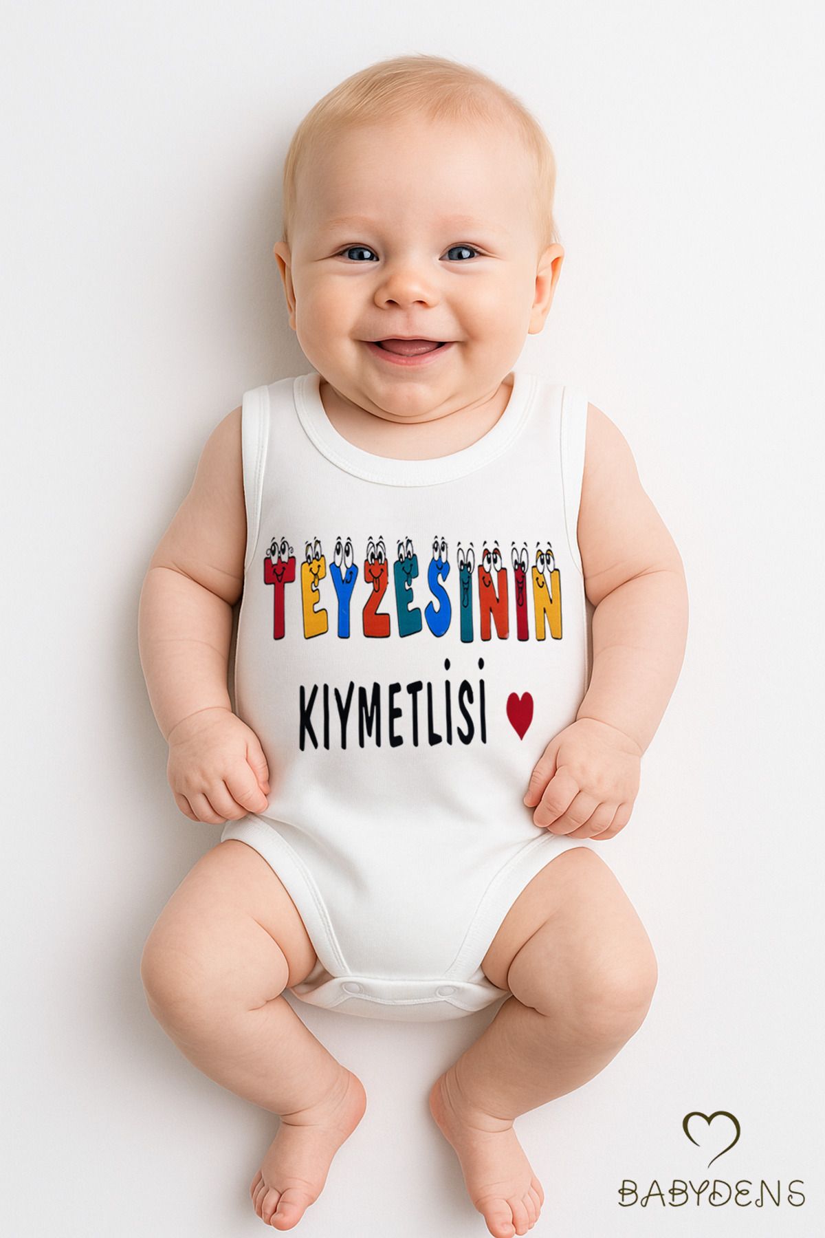 BABYDEN'S Teyzesinin Kıymetlisi Yazılı Kolsuz Bebek Body – %100 Pamuk, Renkli Baskılı, Yazlık Çıtçıtlı Zıbın