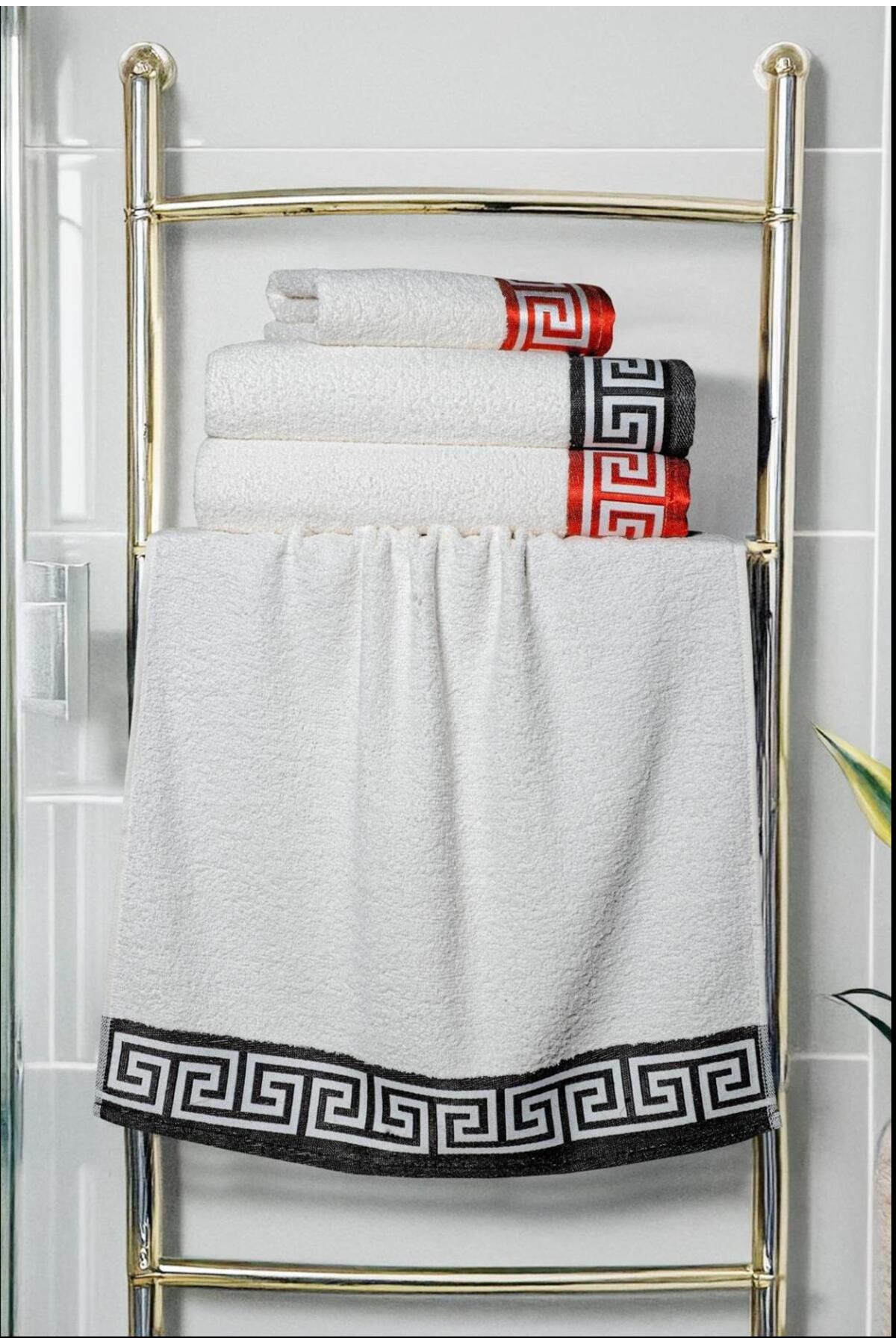 diabella 4'lü Grek Desen İşlemeli Banyo Seti 50x90-70x140cm