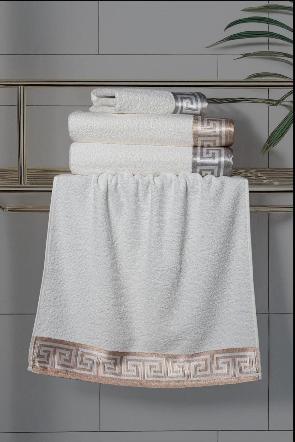 diabella 4'lü Grek Desen İşlemeli Banyo Seti 50x90-70x140cm