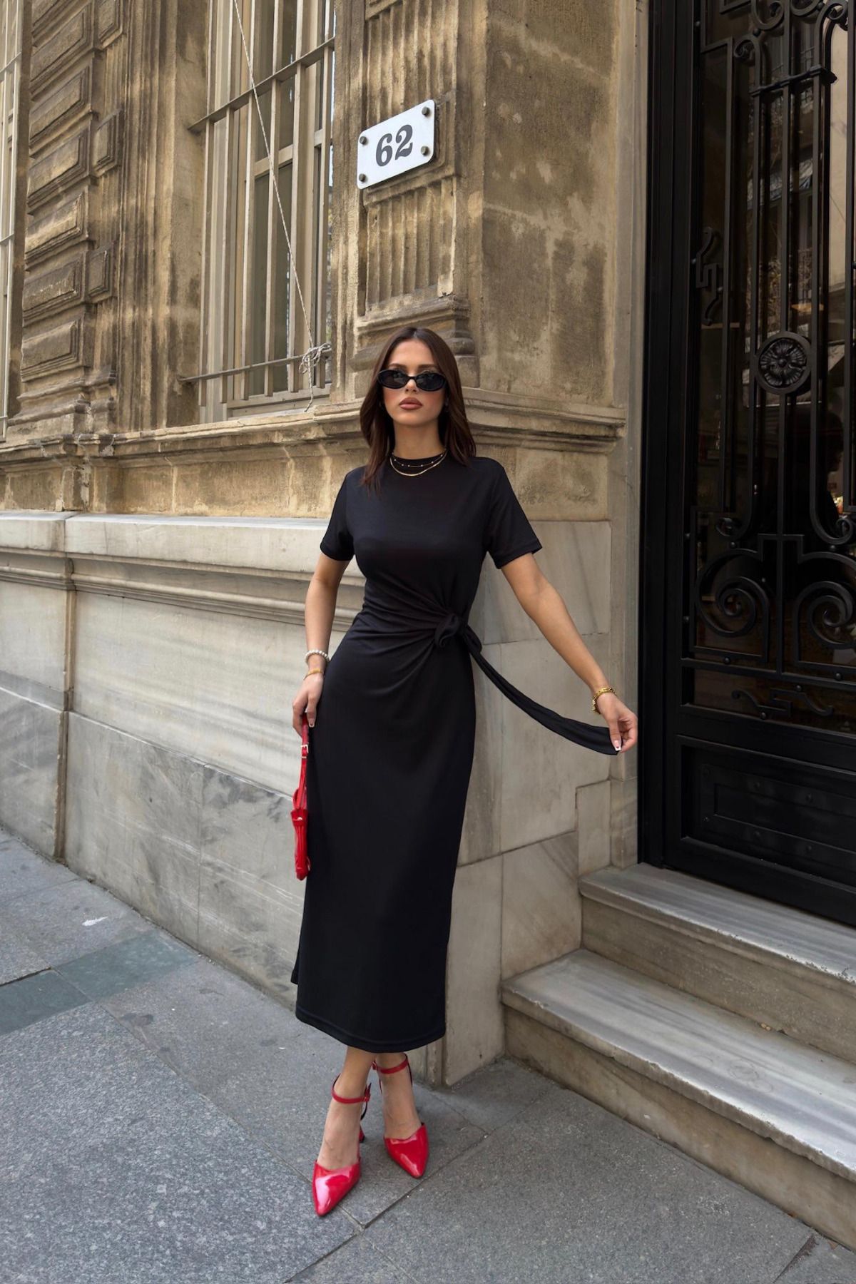 moda poni Yandan Bağlamalı Modal Kumaş Elbise
