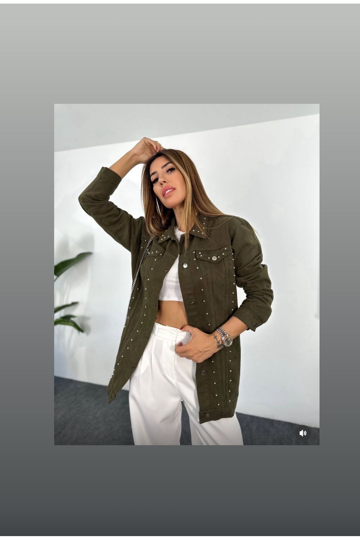 via moda Yeşil zımbalı kot ceket