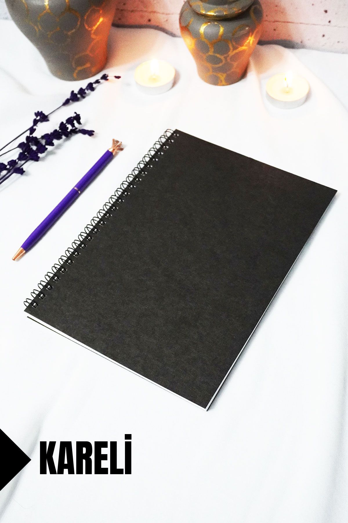 markcat A5 Siyah Kraft Kapaklı - Kareli Defter - 60 yaprak (120 sayfa) 15x21 cm - Okul Defteri