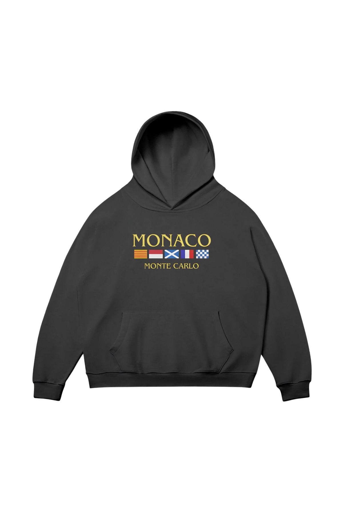 aynewmoda Siyah Kapüşonlu Sweatshirt - Beden Aralığı (manaco monte) Kilemeleri Baskılı