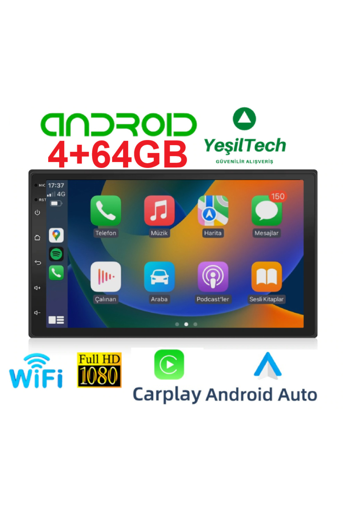 EXVOL 7 Inc Android Multimedya 4gb Ram 64gb Hafıza Hd Ips EkraN Double Teyp+ AHD PARK KAMERASI HEDİYE