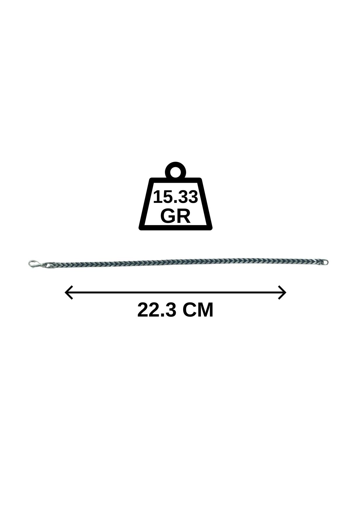 CERCİBAZAAR Erkek Gümüş Zincir Bileklik – 925 Ayar - 15.33 GR
