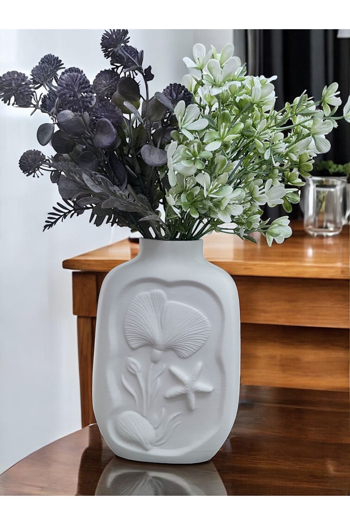 shop Çift Taraflı Kabartmalı 3D Deniz Temalı Çiçek Vazo - Modern Dekorasyon,Vazo