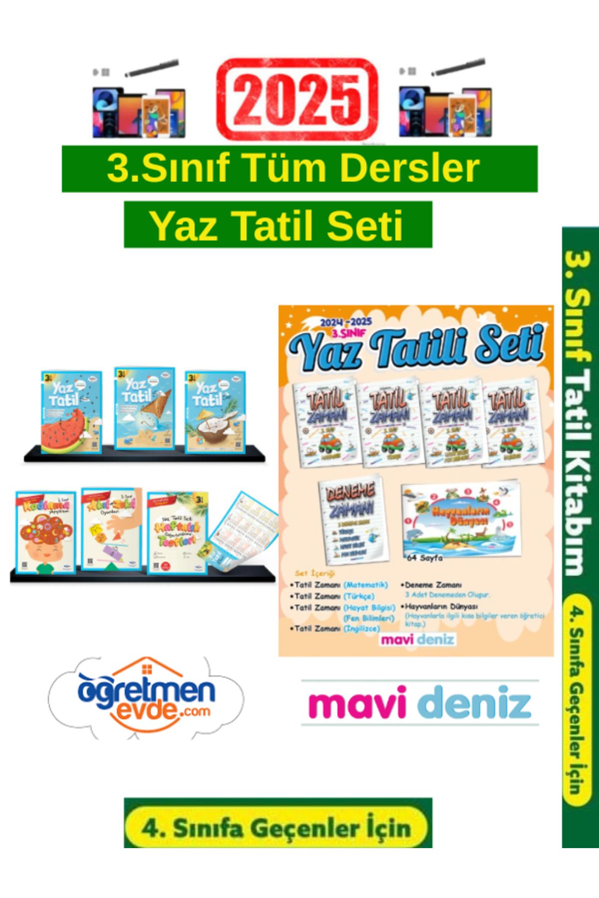 Bilfen Yayıncılık Öğretmen Evde 3.Sınıf Yaz Tatil Seti+MaviDeniz 3.Sınıf Yaz Tatil Seti+Android Kalem
