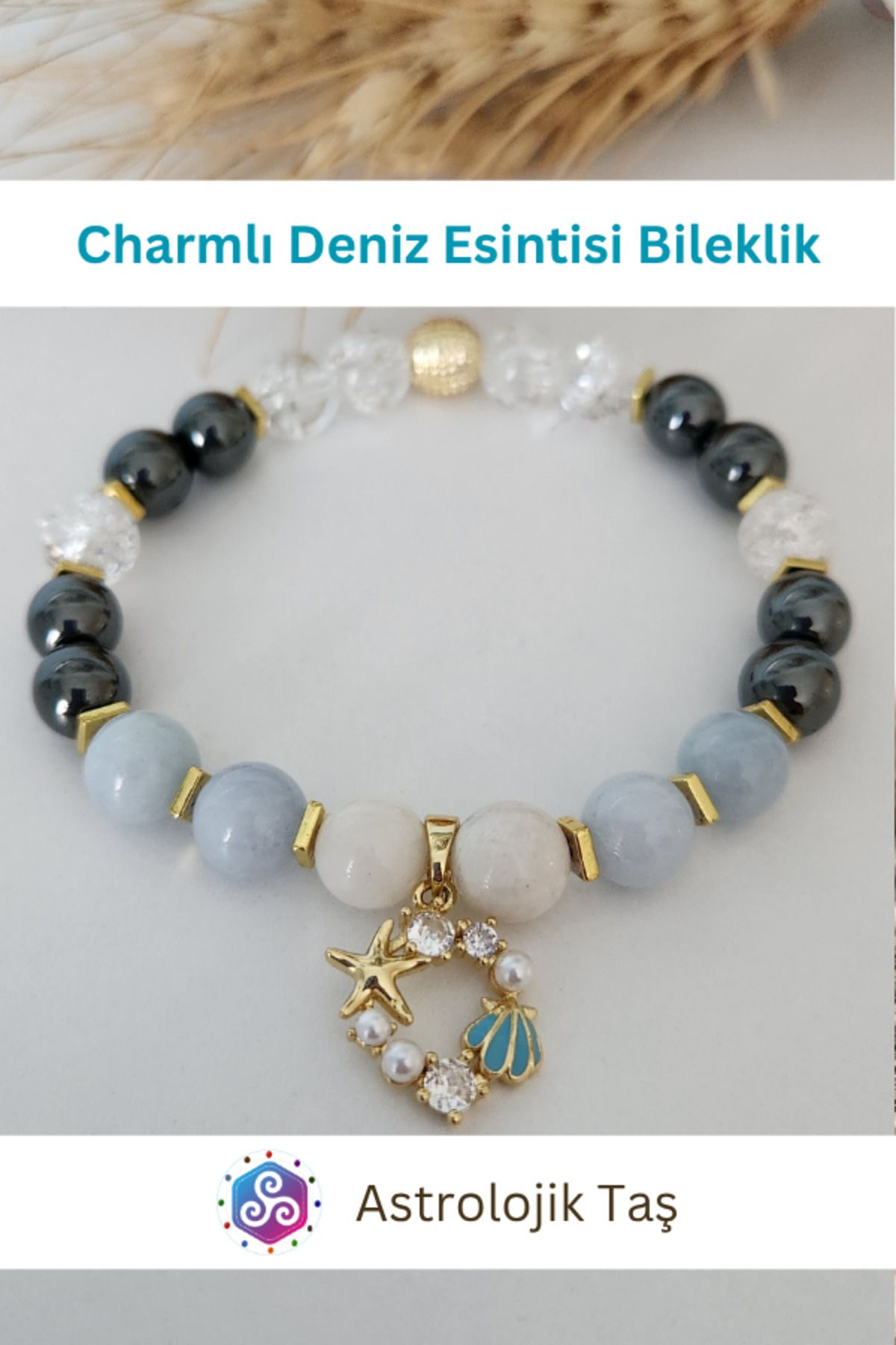 Astrolojik Doğal Taş Charmlı Deniz Esintisi Doğal Taş Bileklik