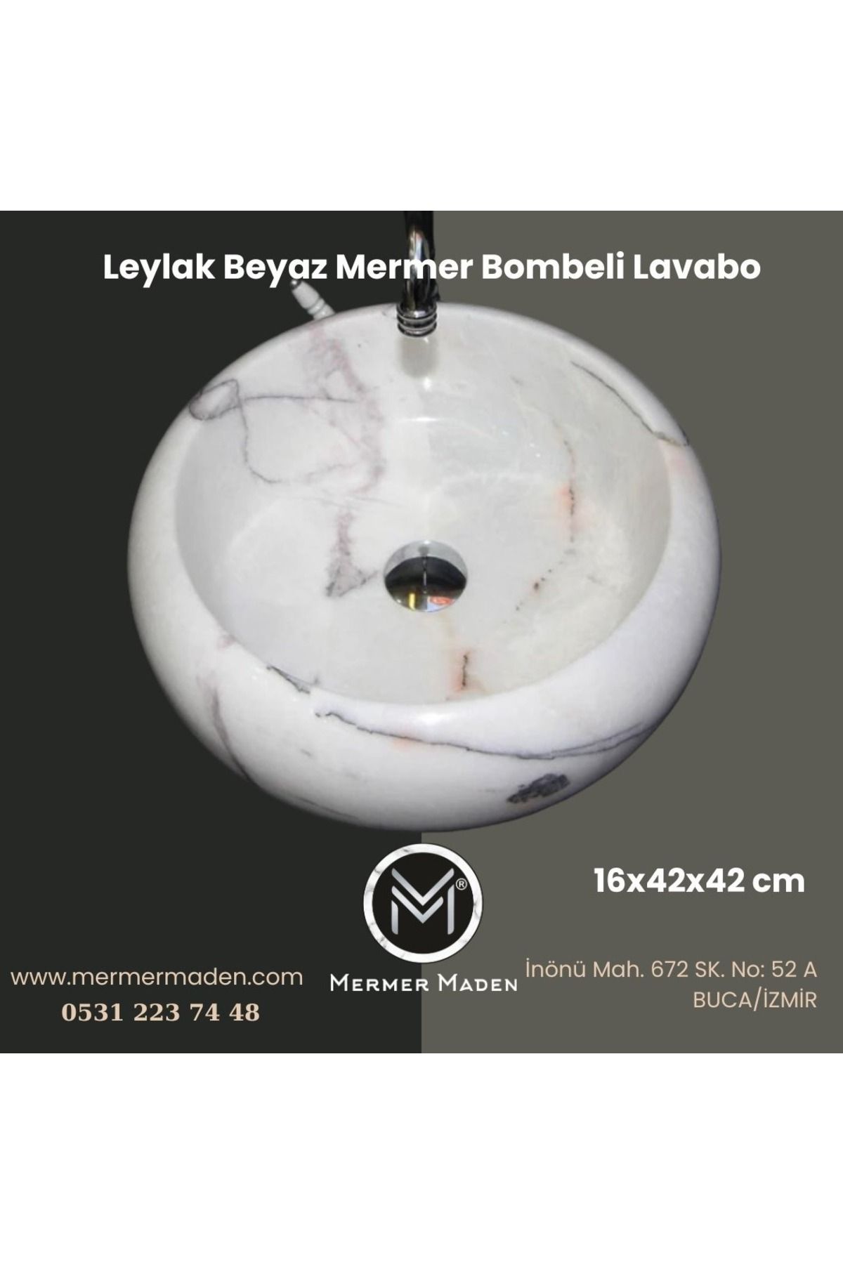 entrend11 Leylak Beyaz Mermer Bombeli Lavabo