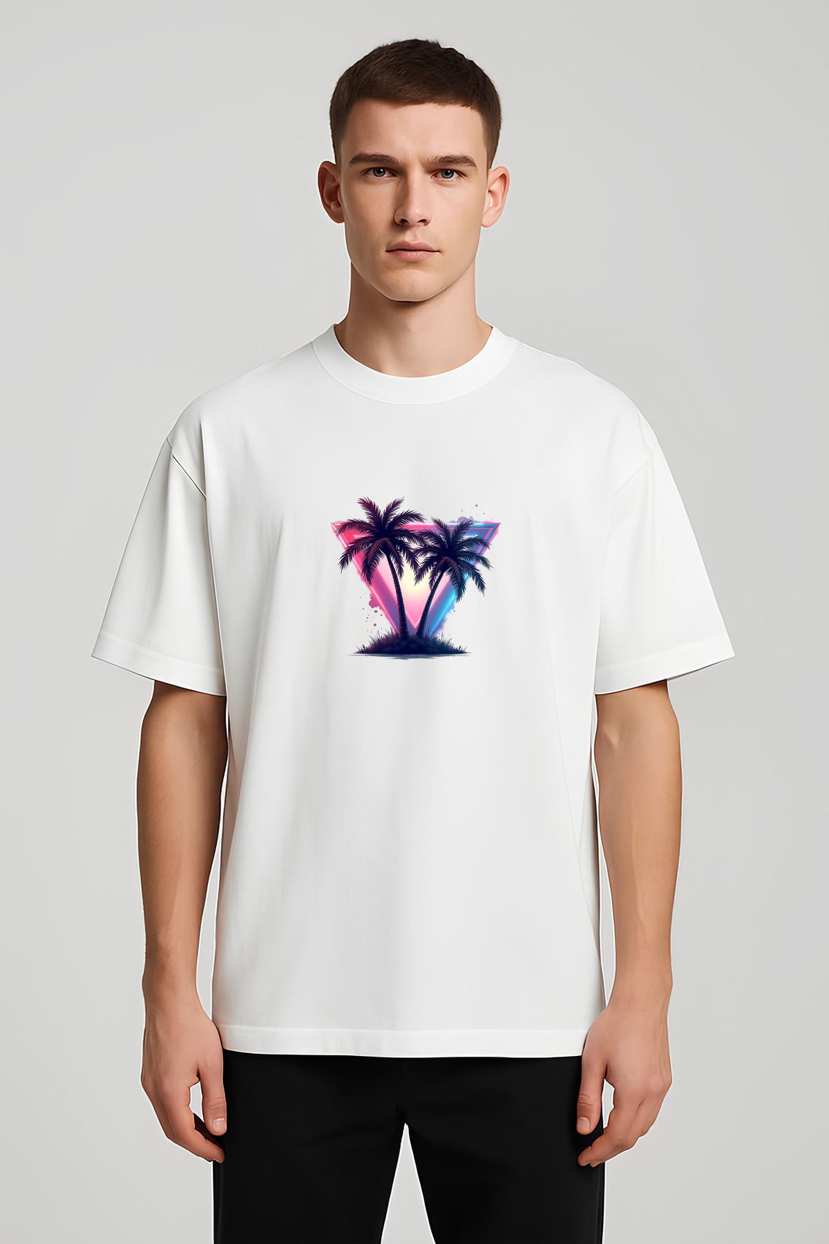 MODA Unisex Oversize Kalıp Miami Baskılı T-Shirt