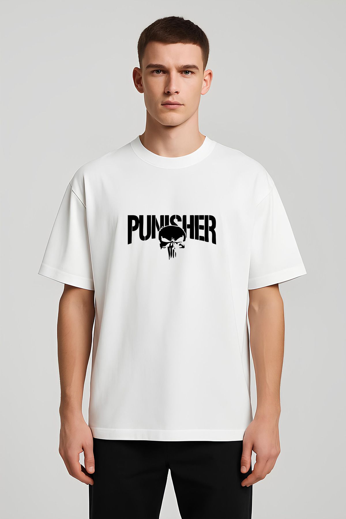 MODA Unisex Oversize Kalıp Punisher Baskılı T-Shirt