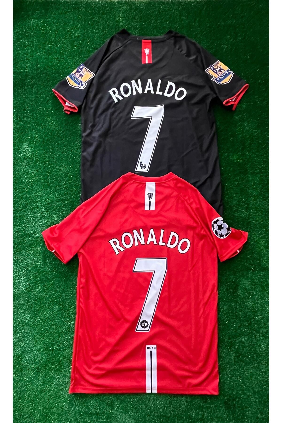 JANJON STAR İkili Set Kısa Kol Cristiano Ronaldo 2008 Sezonu Manchester.United Kırmızı ve Siyah Nostalji Forma