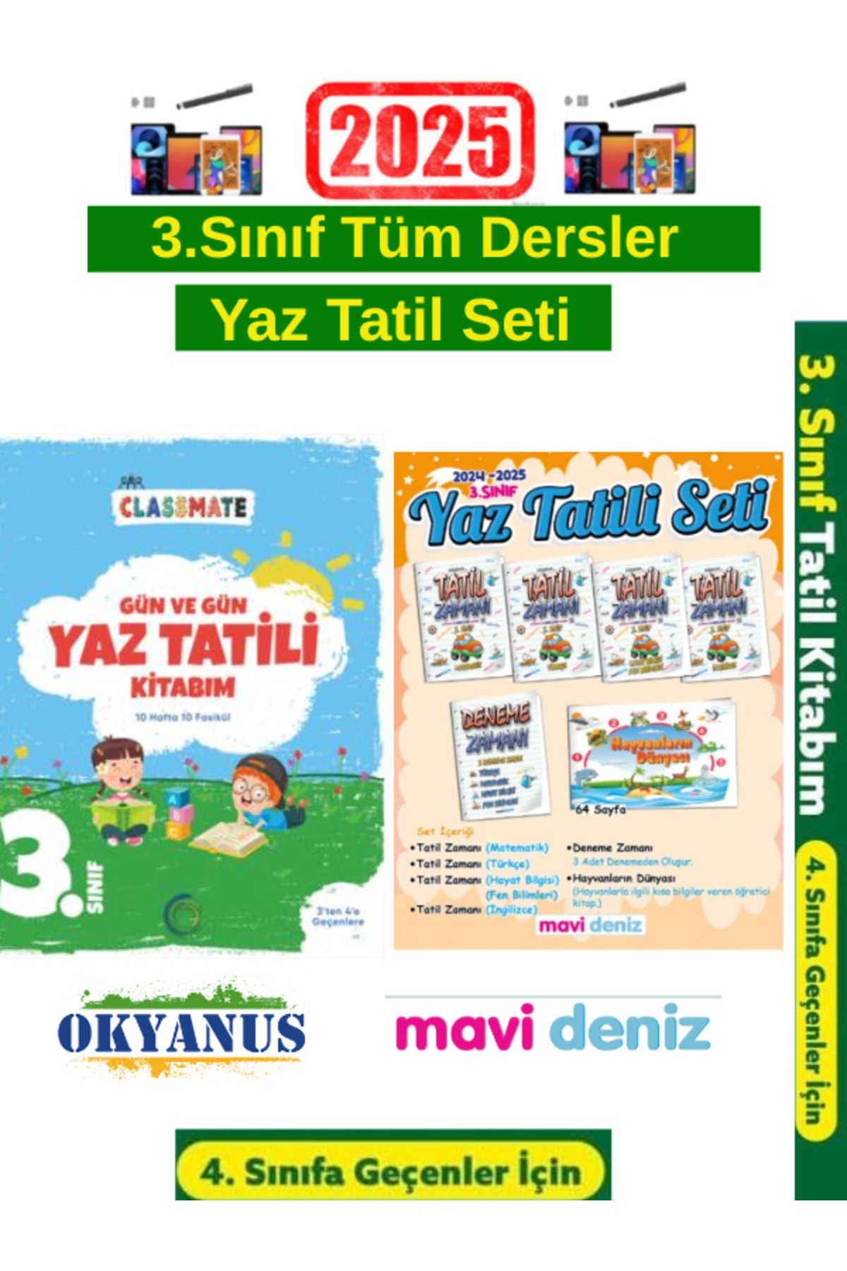 Bilfen Yayıncılık Okyanus 3.Sınıf Gün Gün Yaz Tatil Seti+MaviDeniz 3.Sınıf Yaz Tatil Seti+Android Kalem