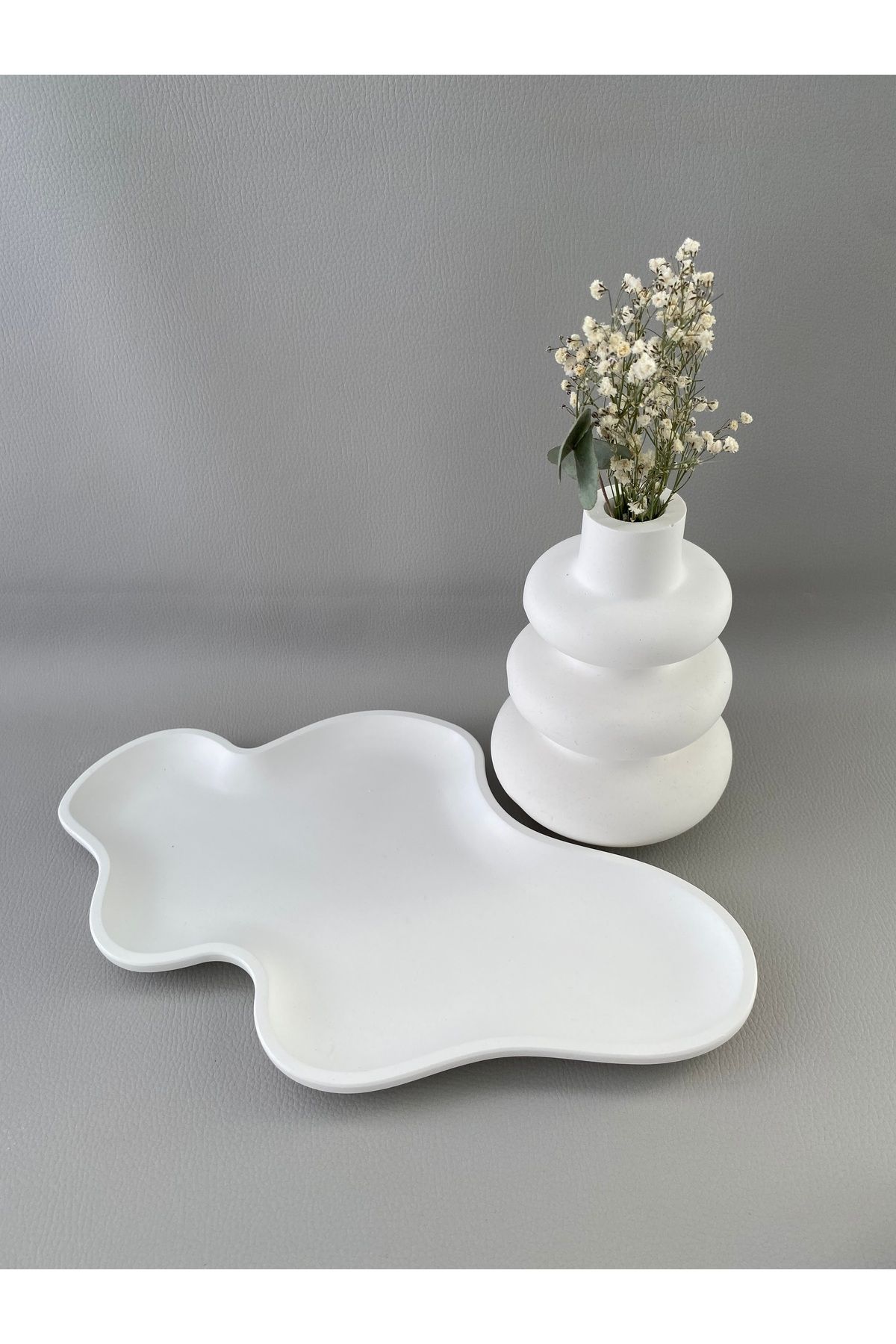 SELAR HOME DECOR Dekoratif 2'li set Büyük Dalgalı Tepsi - katlı modern vazo