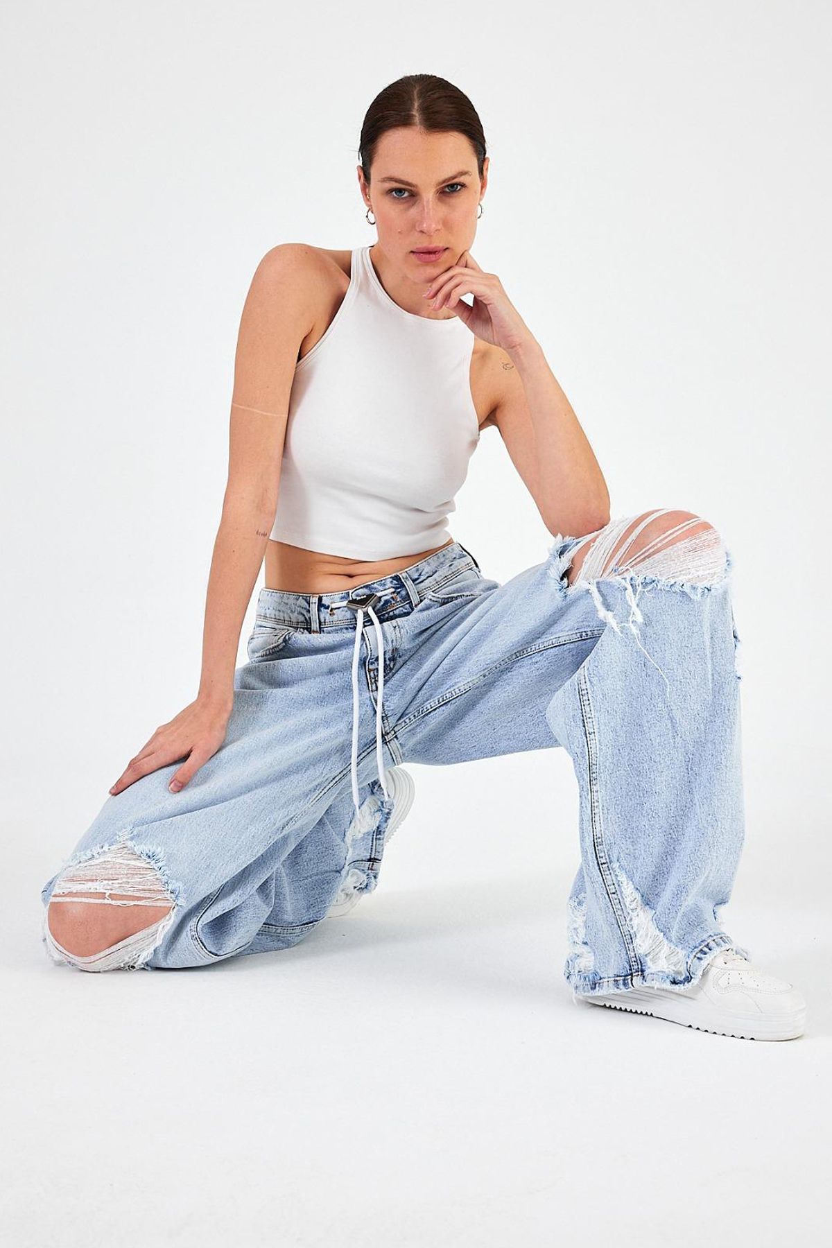 Jijass Jeans Likralı Yırtık Detaylı Kot Pantolon