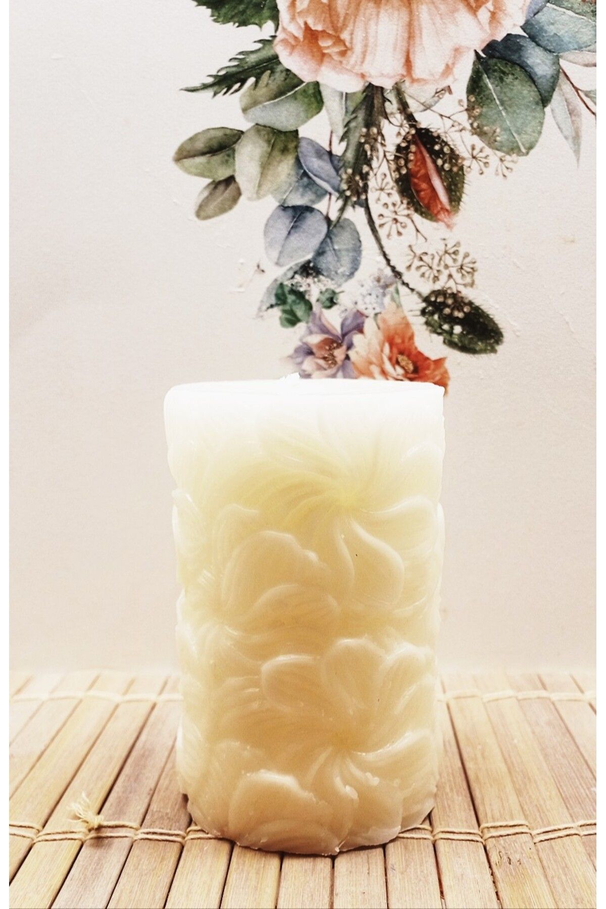 MADE SOYA WAX ÇİÇEK DESENLİ MUM