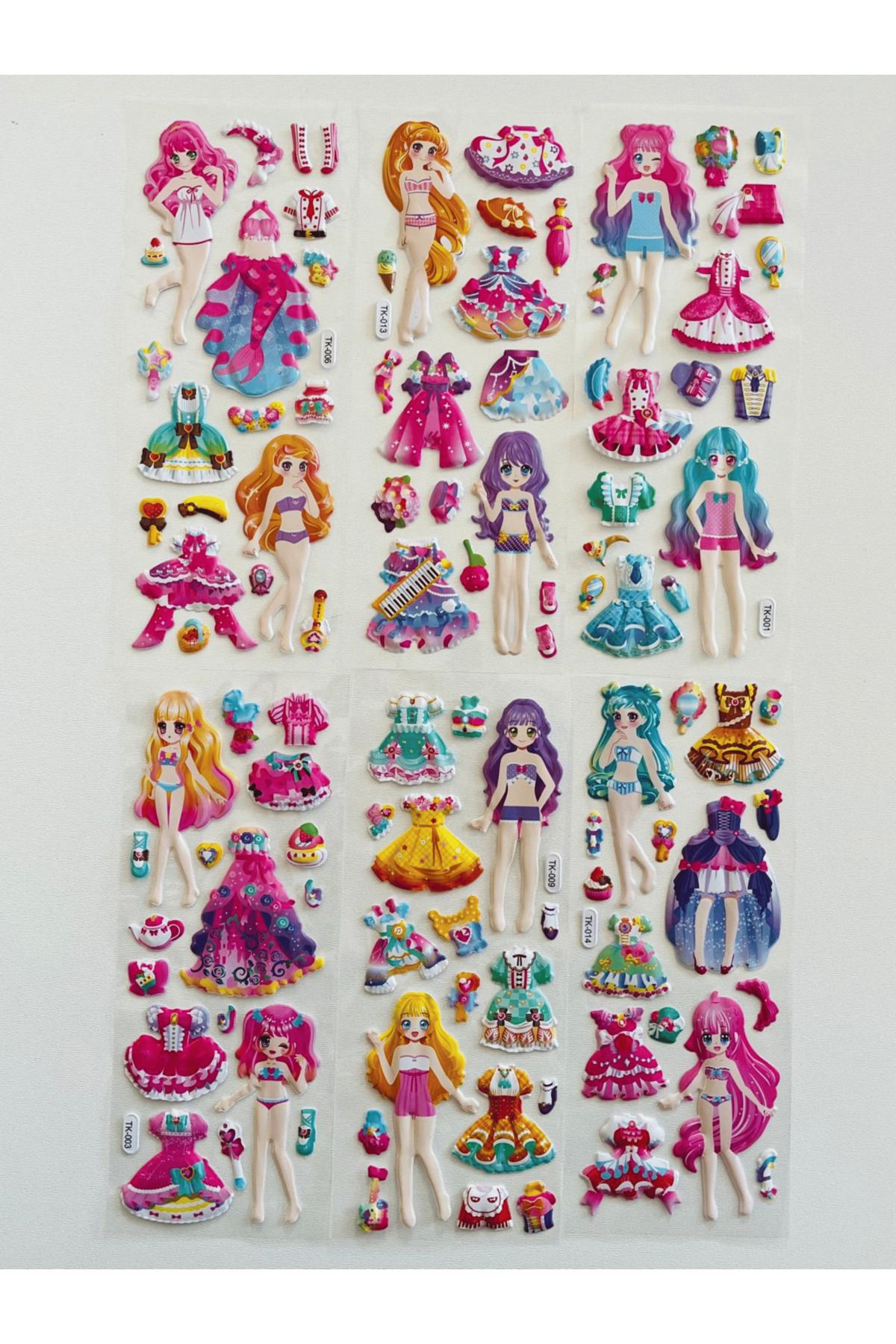 Mielibon Kabartmalı 3D Kız Giydirme Sticker Seti - 6'lı Sticker Set
