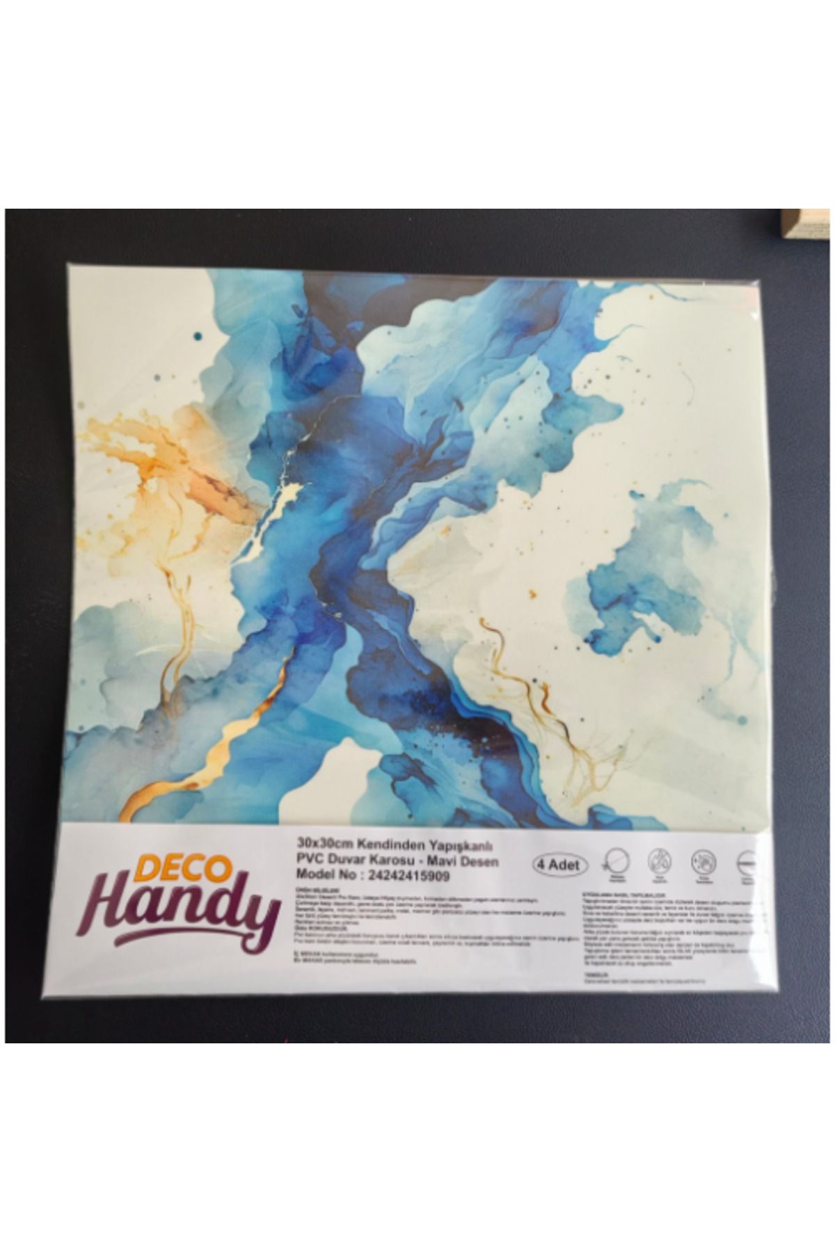 Myvora Decohandy 30x30 Cm Pvc Duvar Karosu 4'lü Paket - Mavi Desen