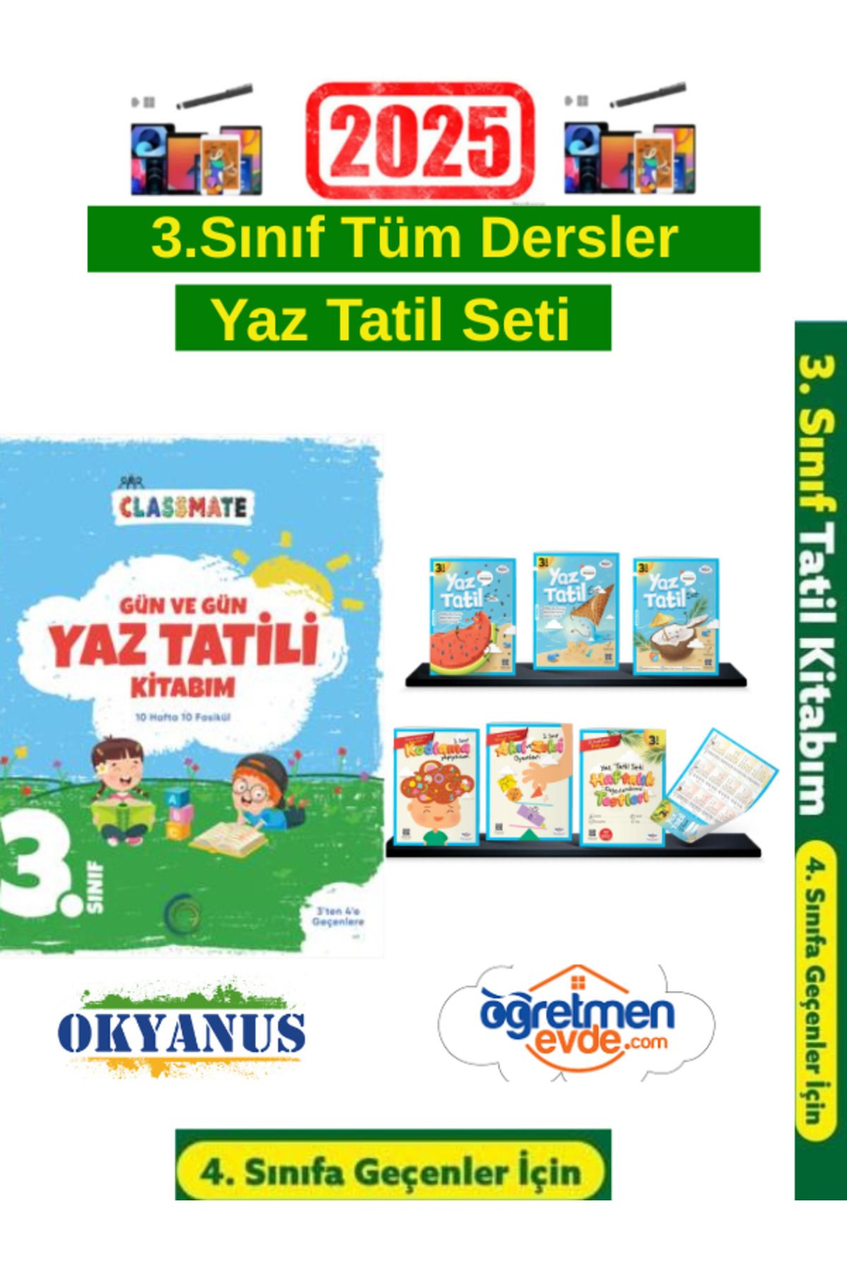 Bilfen Yayıncılık Okyanus 3.Sınıf Gün Gün Yaz Tatil Seti+Öğretmen Evde 3.Sınıf Yaz Tatil Seti+Android Kalem