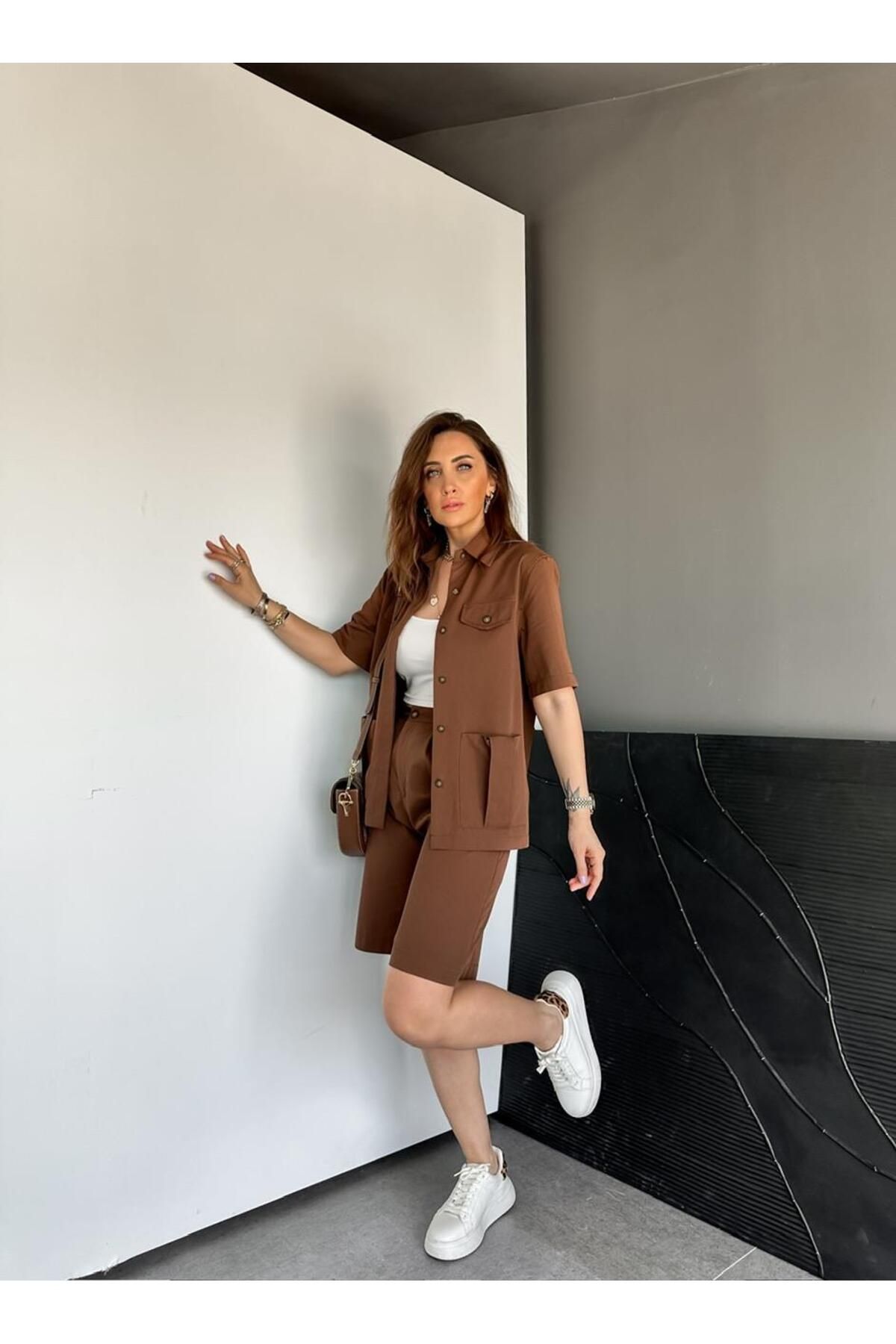 Zerrincan Giyim Kahve Bermuda Şortlu Safari Takım