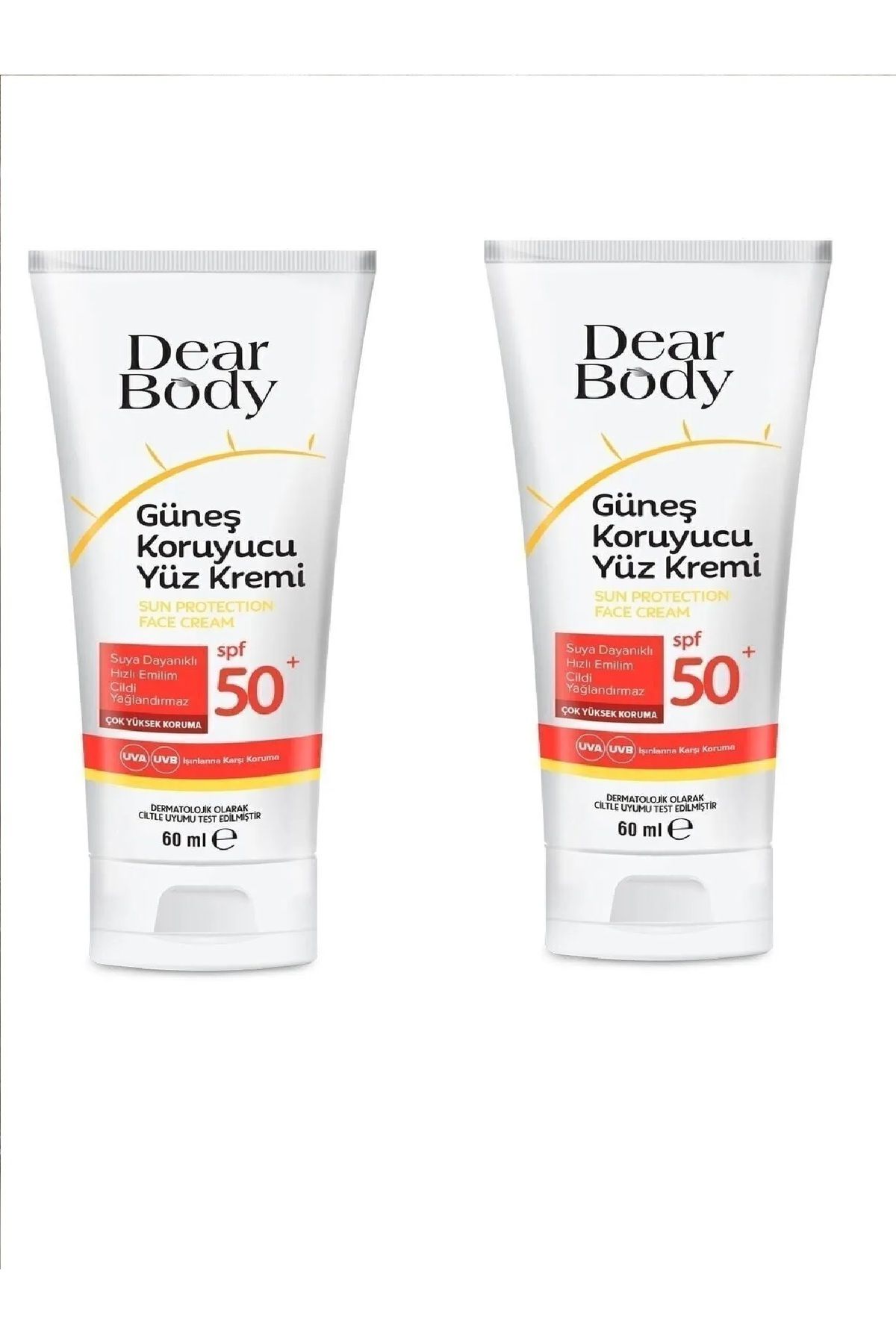 dear body Güneş Koruyucu Yüz Kremi Spf50 60 Ml 2 Adet