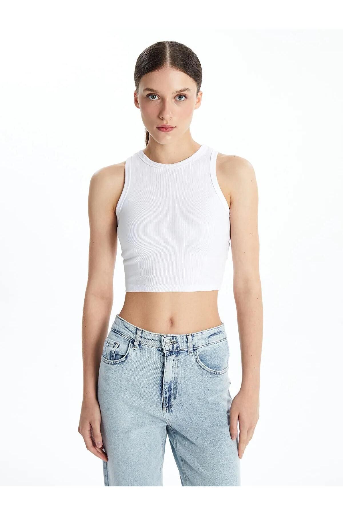 LC Waikiki LCW Vision Bisiklet Yaka Dokulu Kadın Crop (S5)