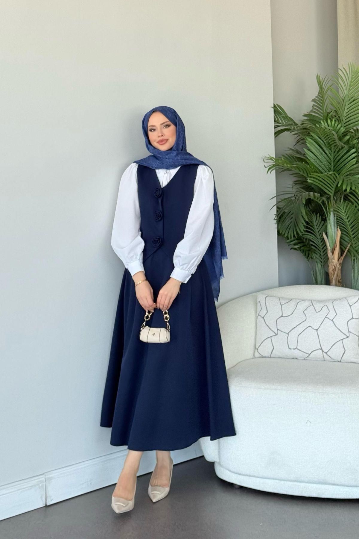 HAZA MODA Venedik Etekli Takım Lacivert