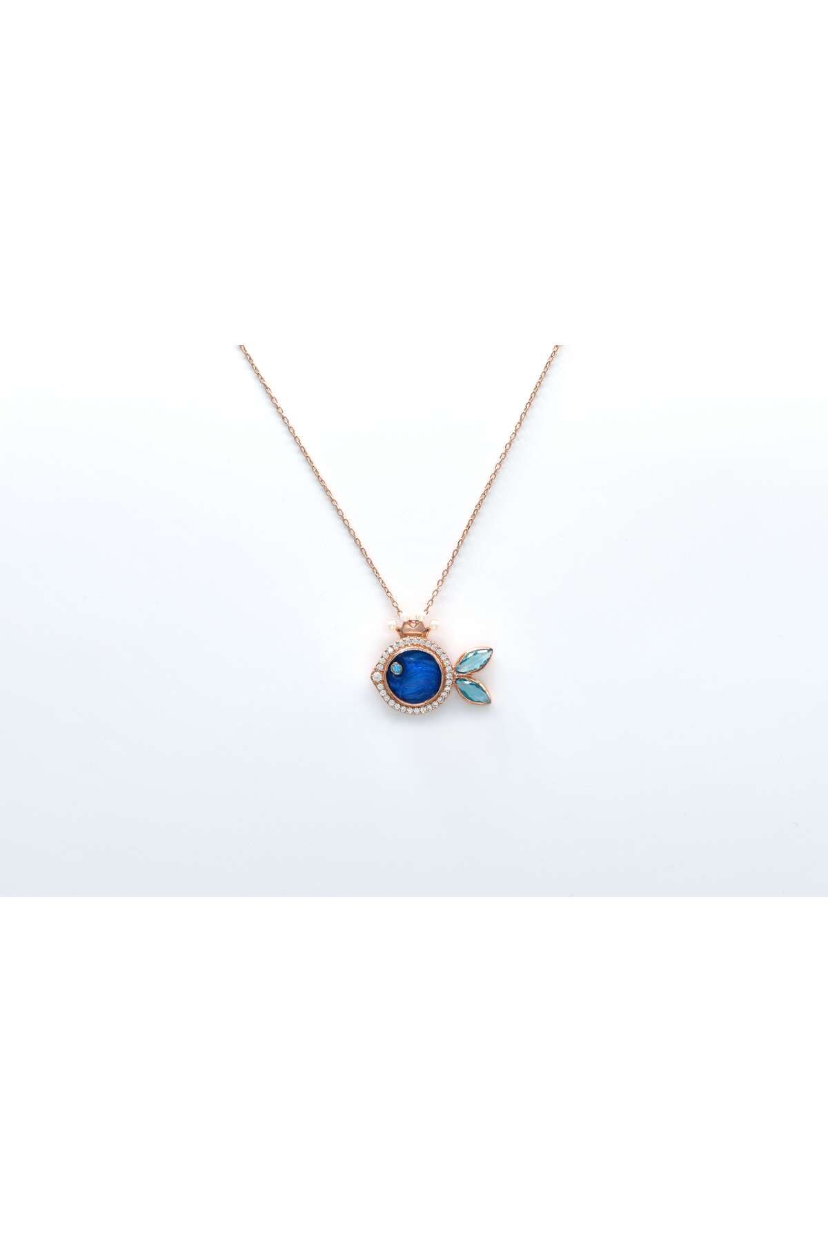 Ocean Silver & Jewelry Queen Blue Topaz Taşlı Balık Gümüş Kolye