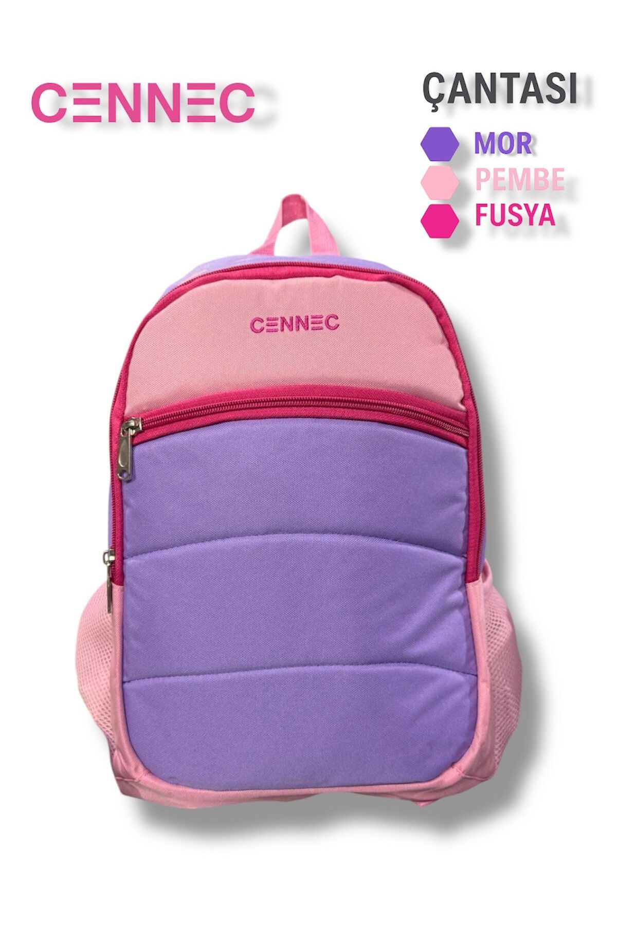 madam gold 🎒 CENNEC Okul Sırt Çantası – Mor & Pembe Renkli