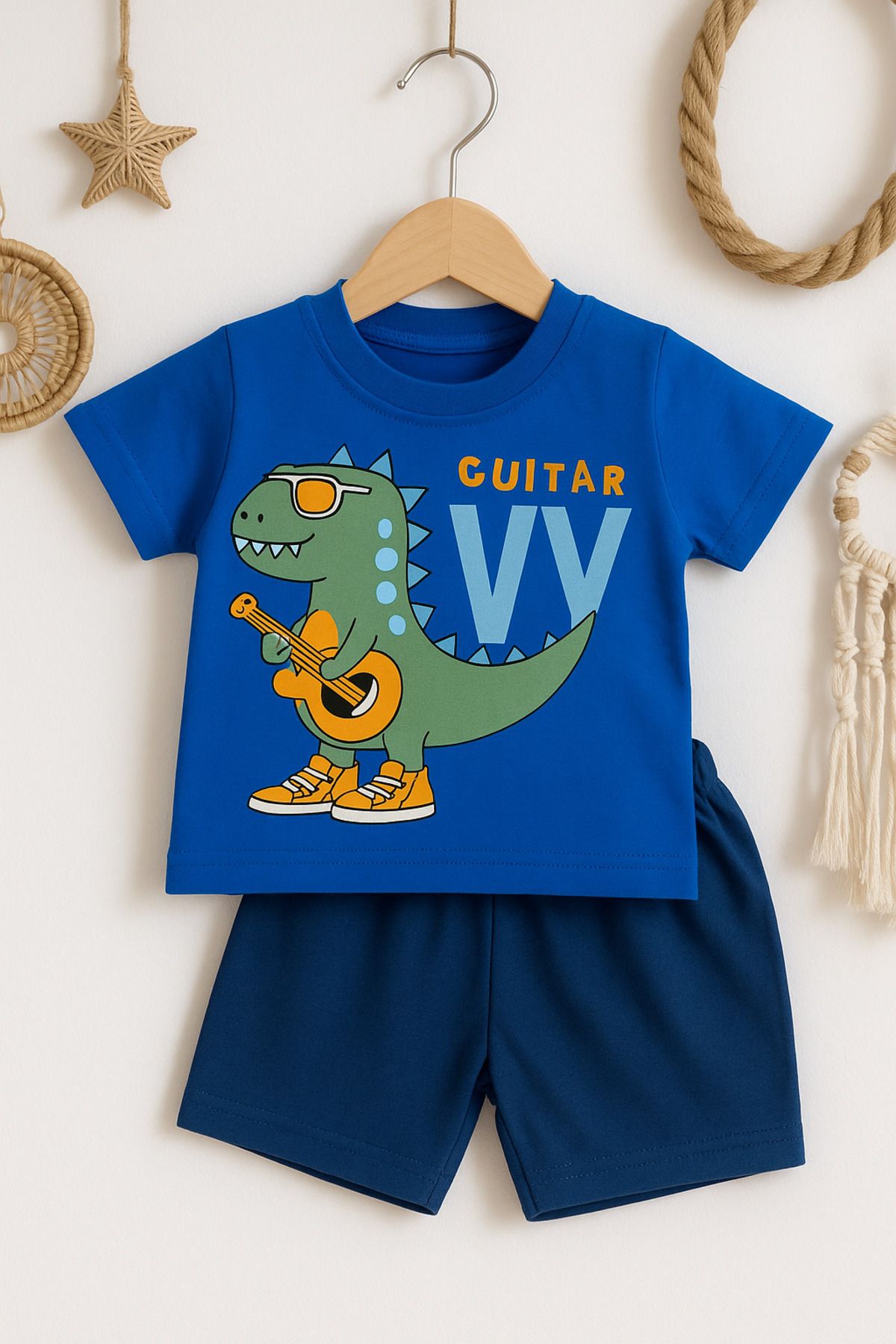 Bilkon Baby ERKEK ŞORTLU DİNOZOR VE GİTAR BASKILI