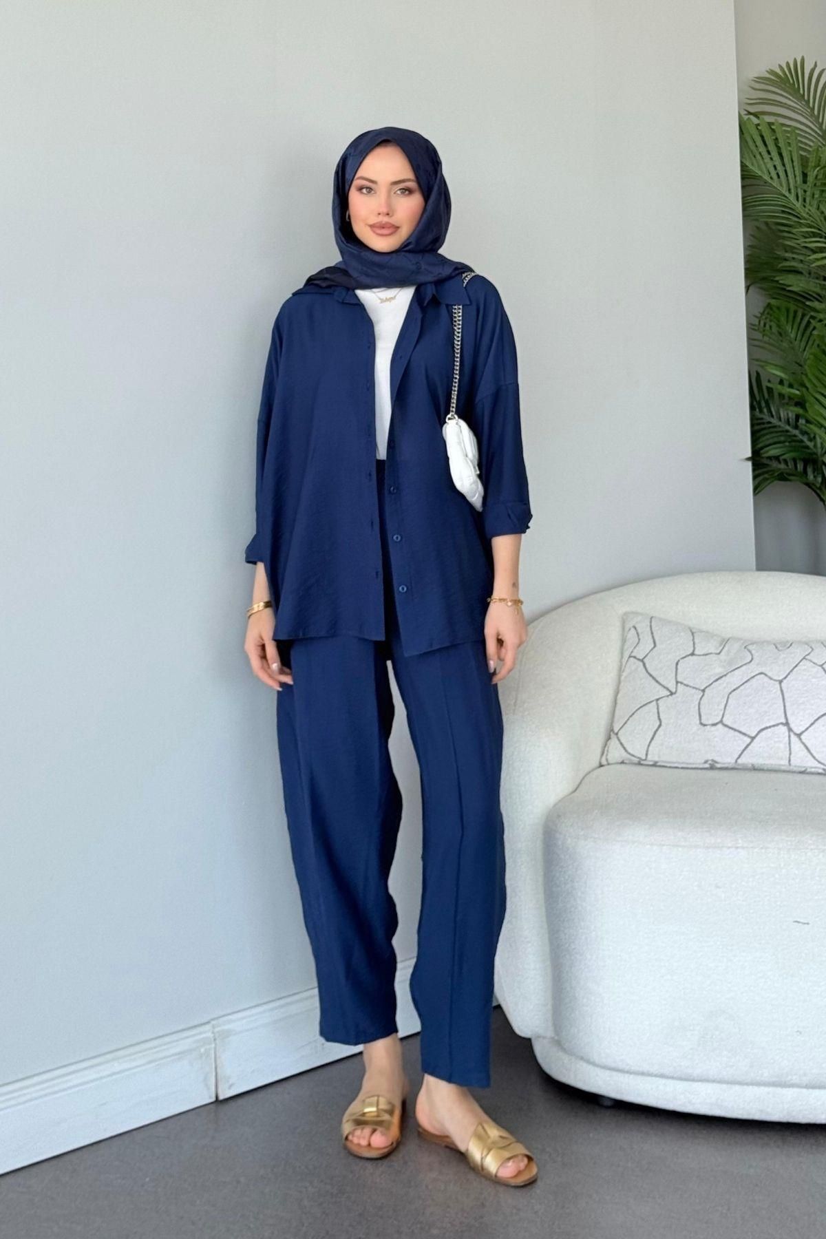 HAZA MODA Pargalı Şalvar Takım Lacivert