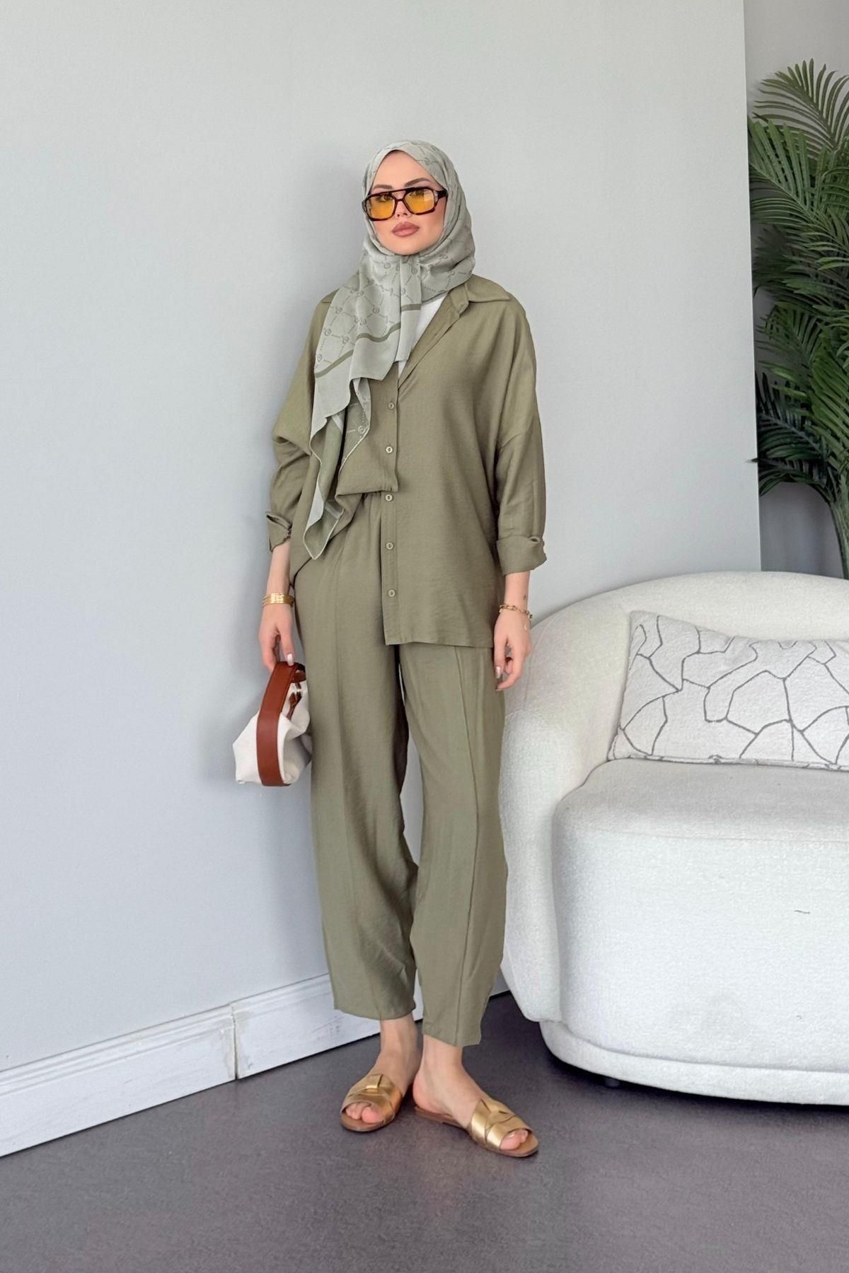 HAZA MODA Pargalı Şalvar Takım Haki