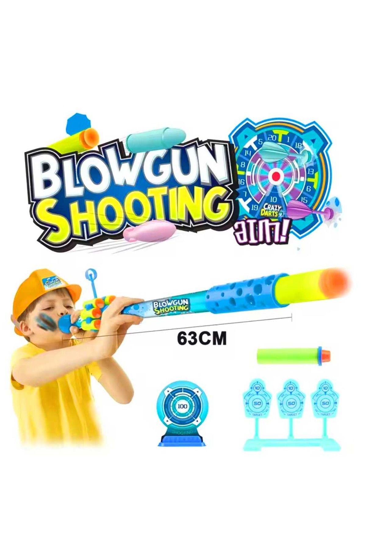 Art Tone MEGA BLOWGUN SHOOTİNG ÜFLEMELİ SÜNGER TABANCASI ATIŞ SETİ 12 MERMİ 3+