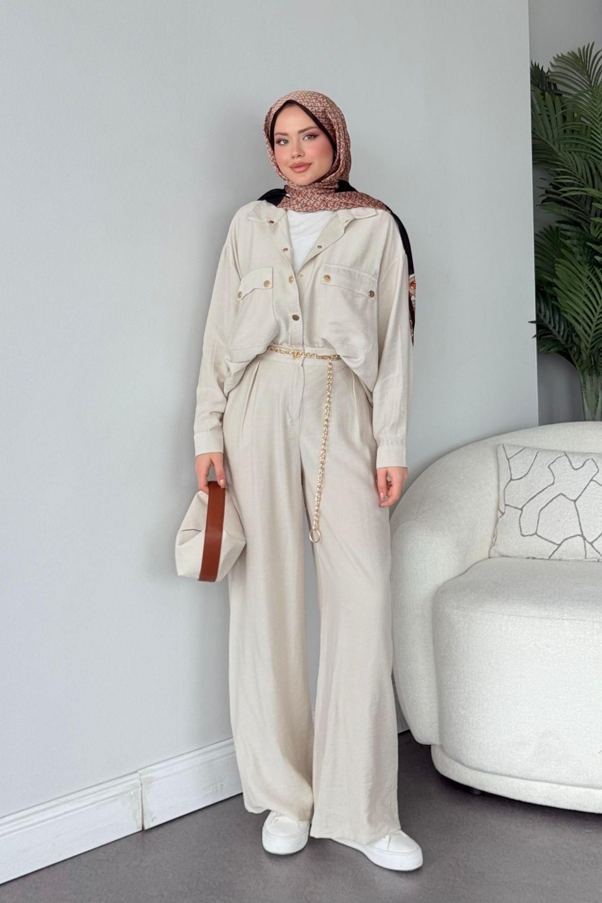 HAZA MODA Şanel Çıtçıt Takım Bej