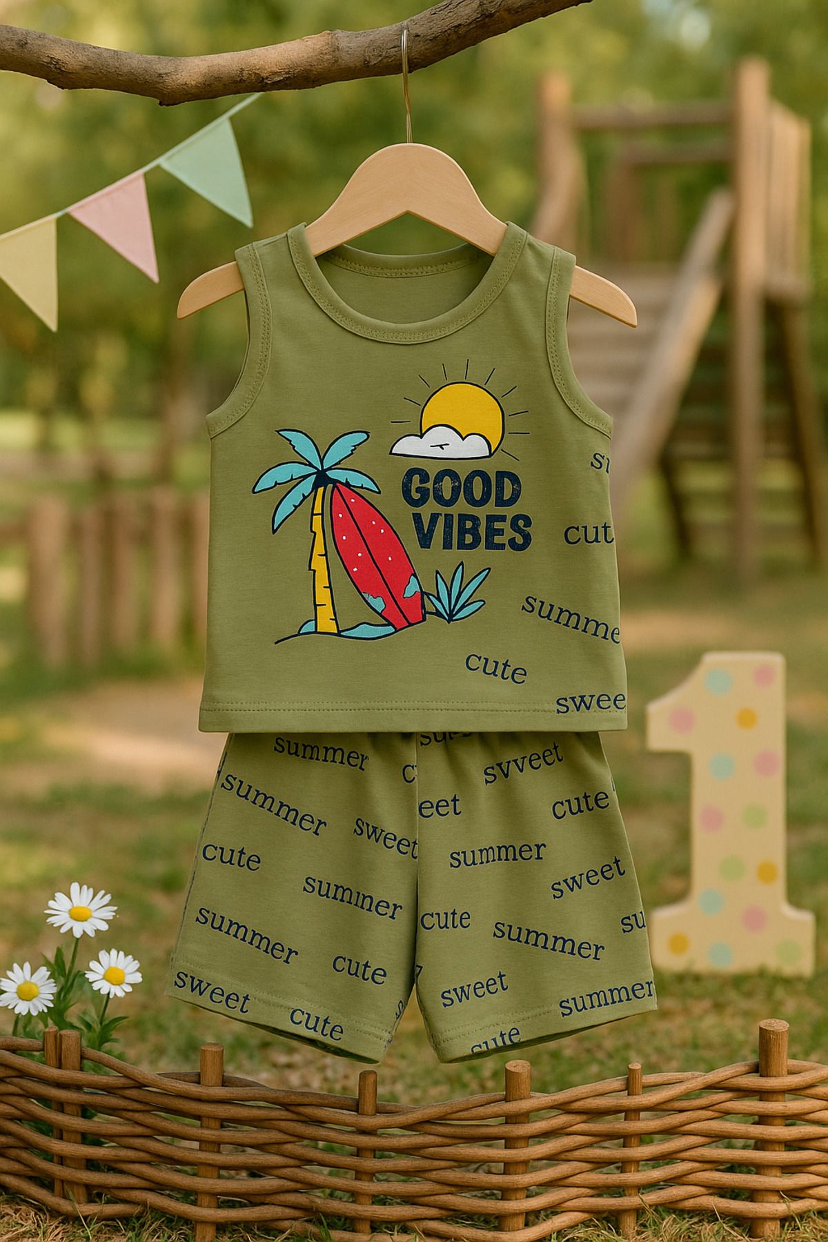 minitix ERKEK BEBEK GOOD VİBES BASKILI ŞORTLU TAKIM