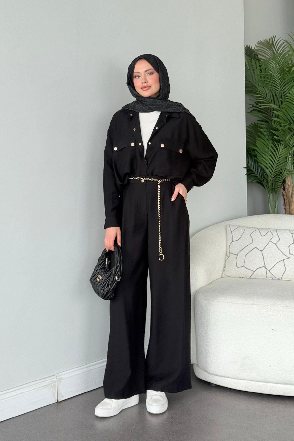 HAZA MODA Şanel Çıtçıt Takım Siyah