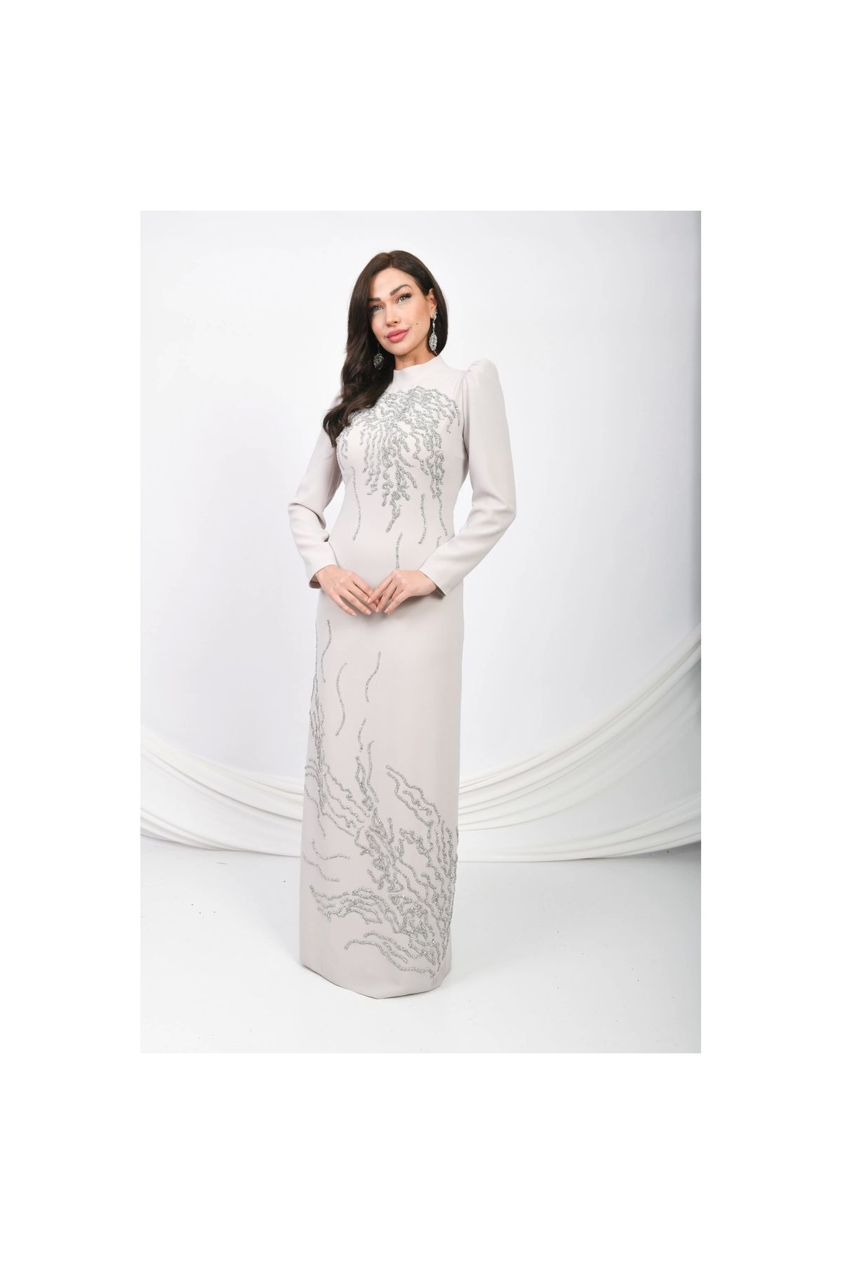 Moda Sezaver Tesettür Abiye | Nikah Elbisesi | Zamansız Elegans Abiye - Taş