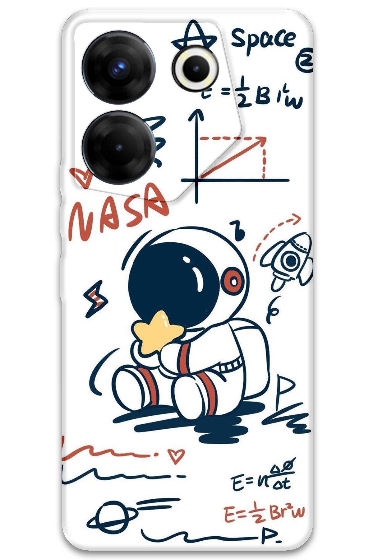 Gramaphone Tecno Camon 20 Pro 4G Uyumlu Astronot Desenli Telefon Kılıfı + Ekran Koruyucu - 5858