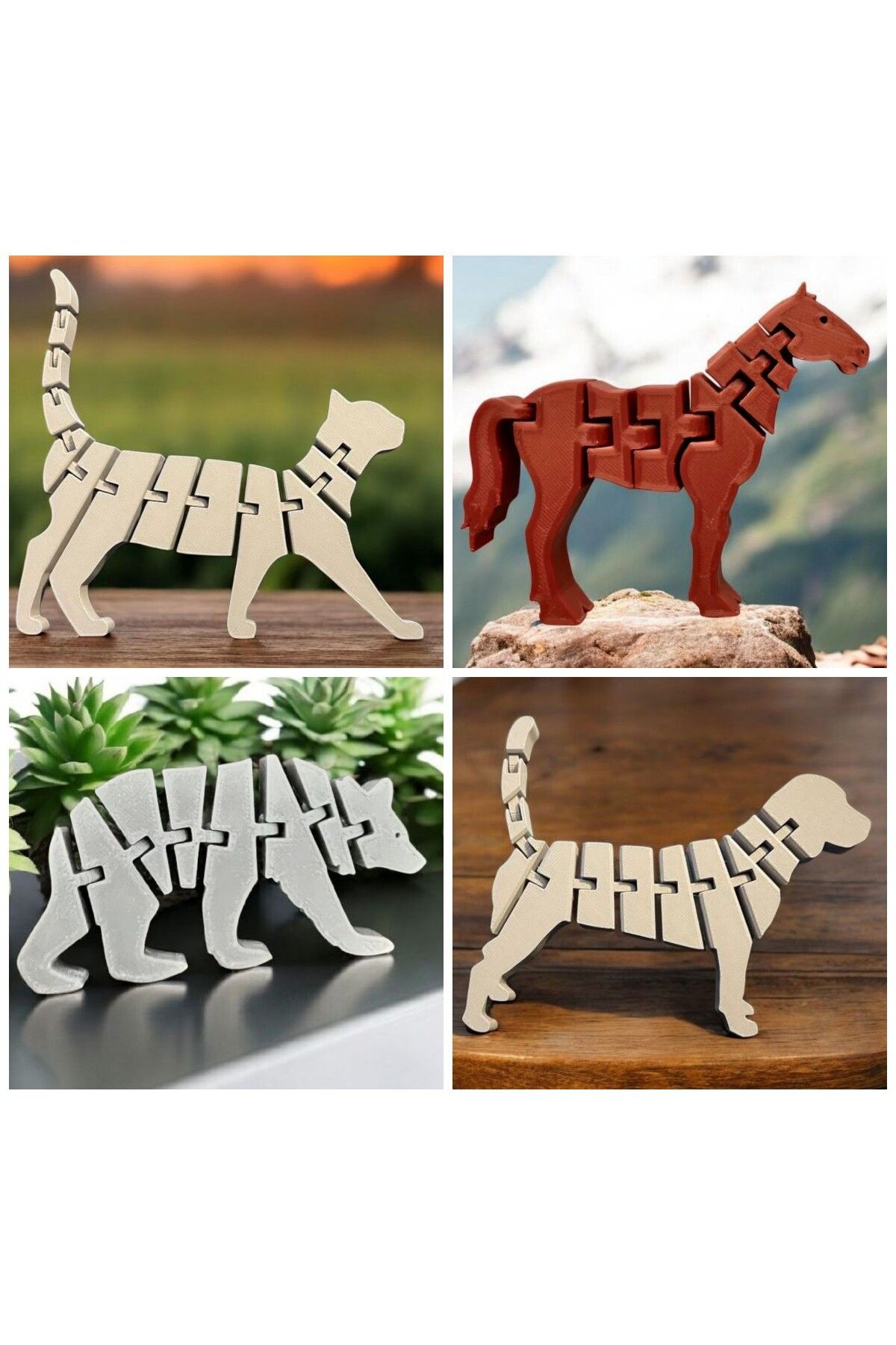 HobiLab 3D Esnek Hayvan Figürleri - Kedi, Köpek, Ayı ve At - 10 cm | Dekoratif & Koleksiyonluk ve Oyuncak 🐾