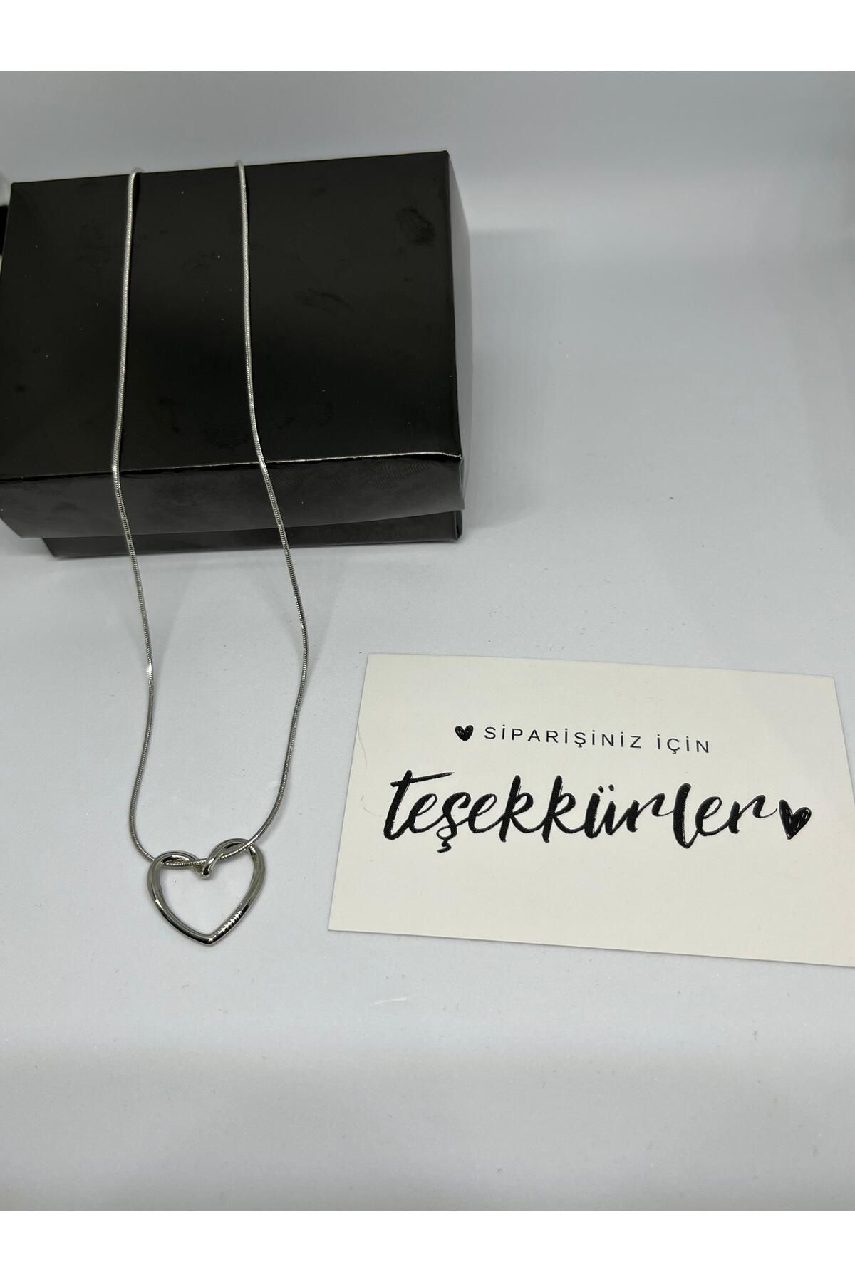 NMW Çelik Valentine's Düğüm Kalp Kolye İçi Boş Kalp Silver(53cm)