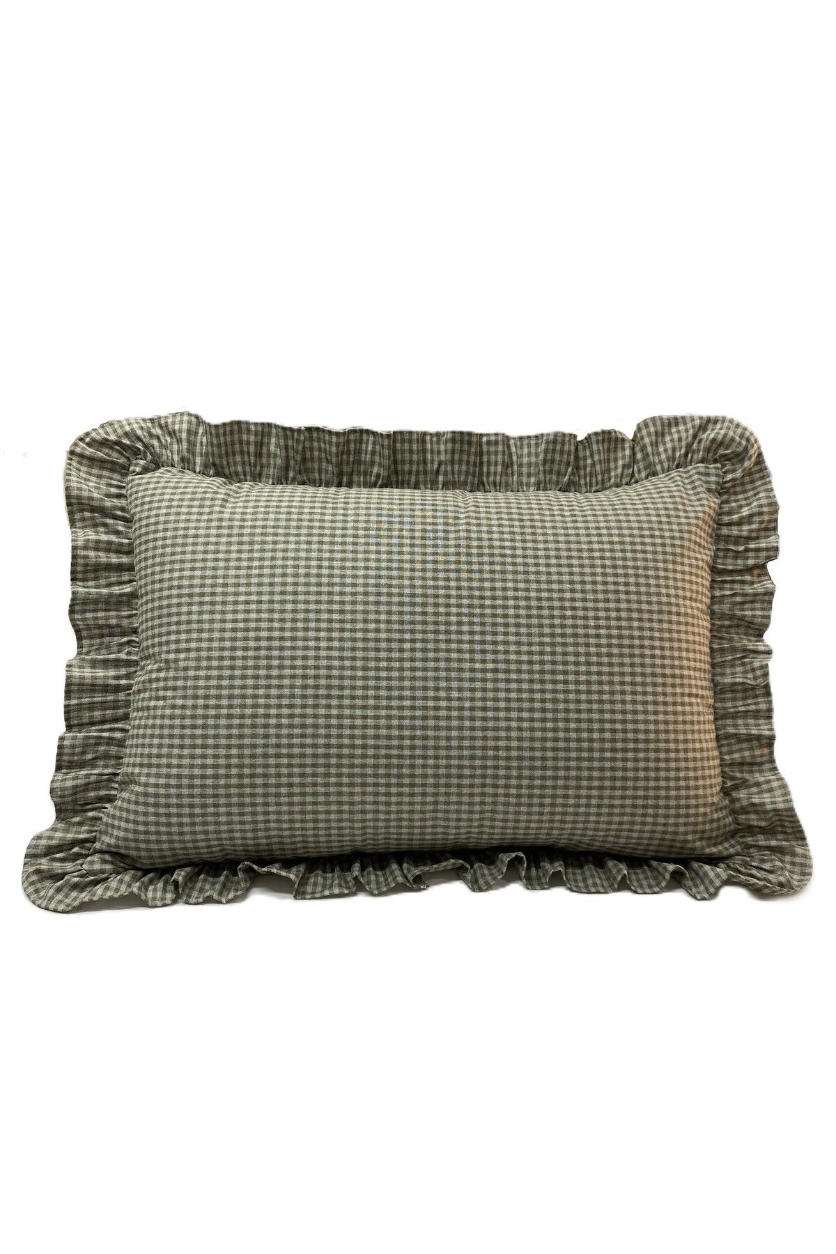 LILYUM Pamuklu Keten Pötikare Desenli Fırfırlı Yastık Kılıfı – 50x70 cm (1 Adet)
