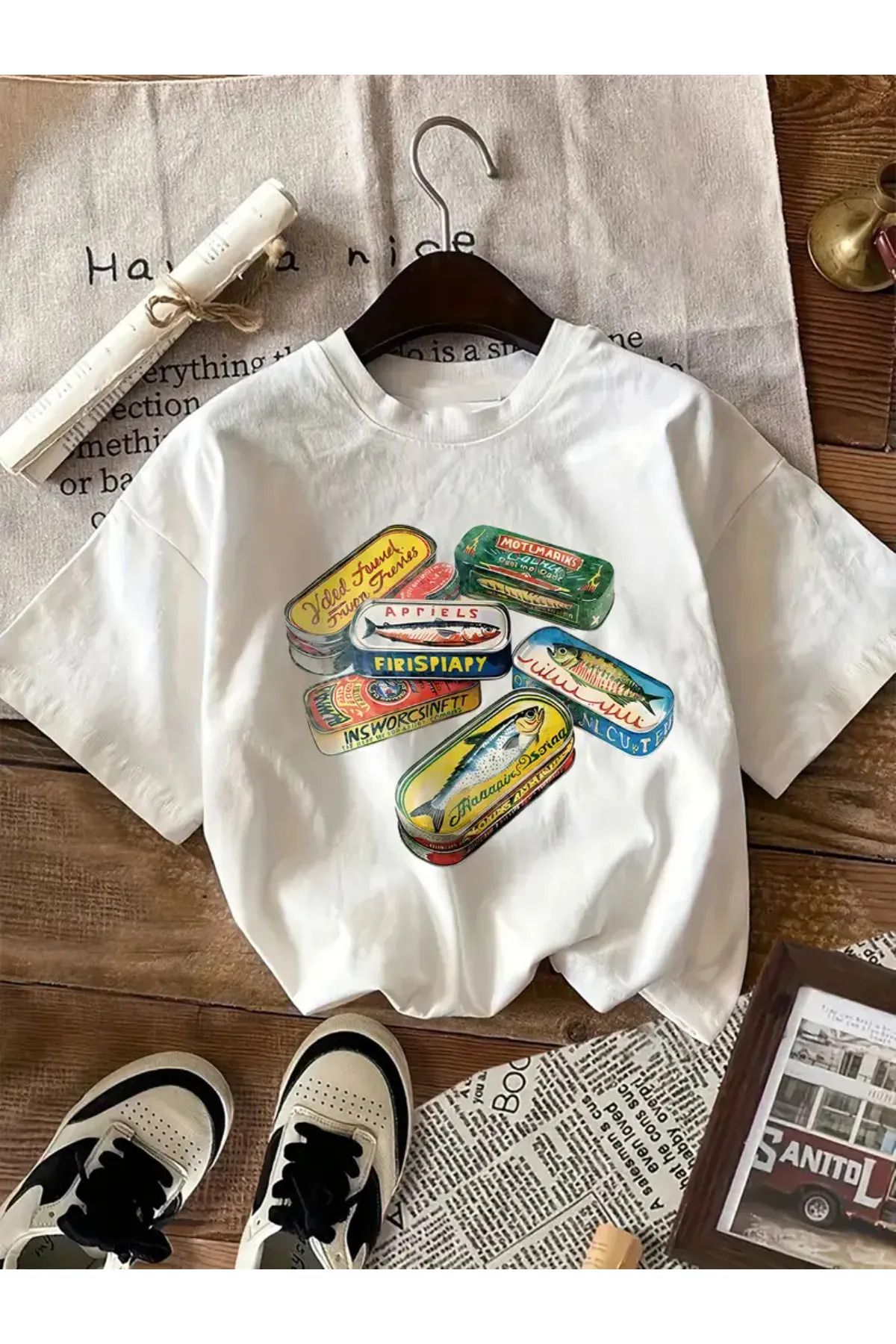 Koklonmoda Büyük Beden Unisex Konserve Baskılı Oversize T-Shirt