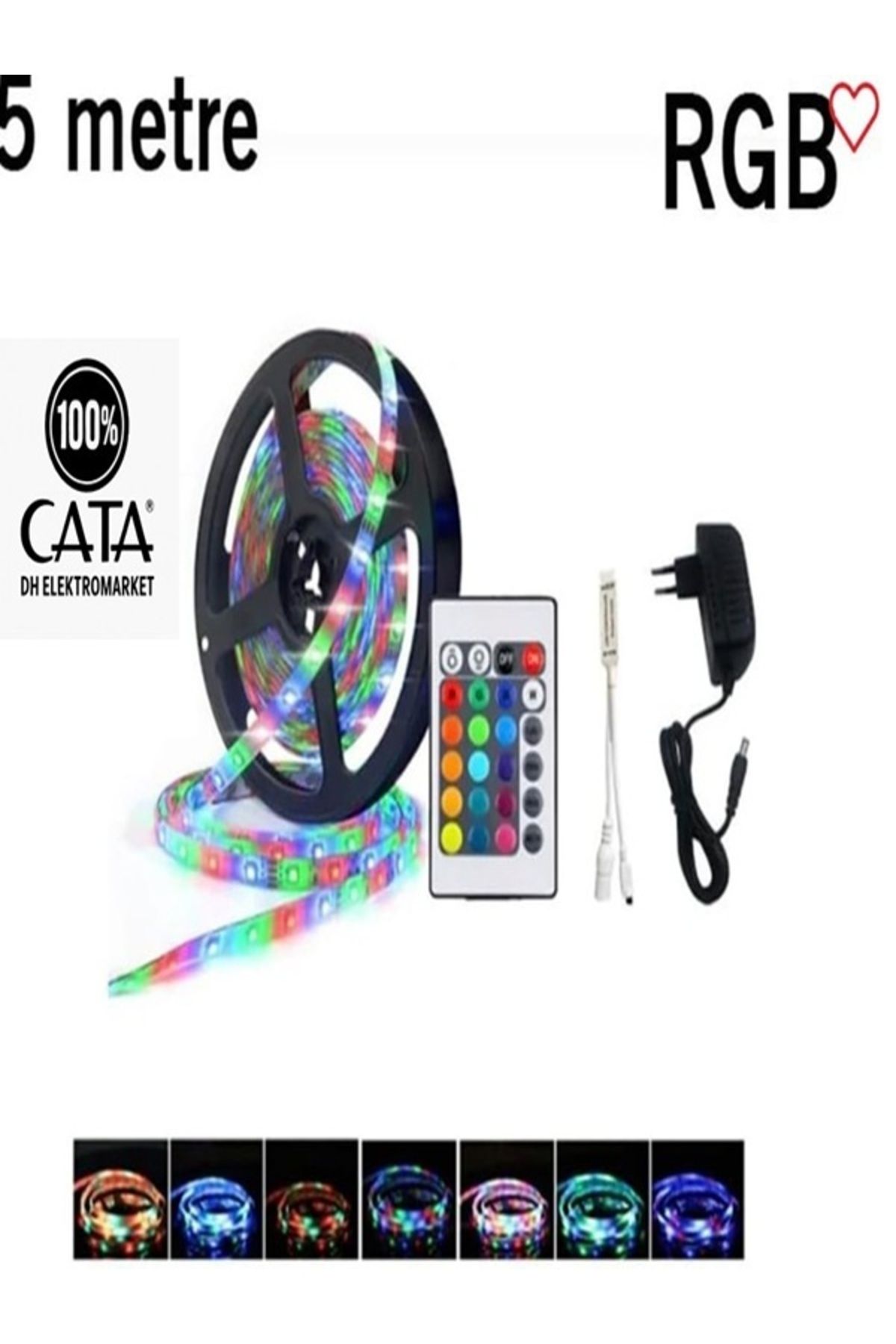 Cata 5 METRE RGB ŞERİT LED SETİ (5 METRE RGB LED 96 RENK + TRAFO + RGB KUMANDA) CT-4557